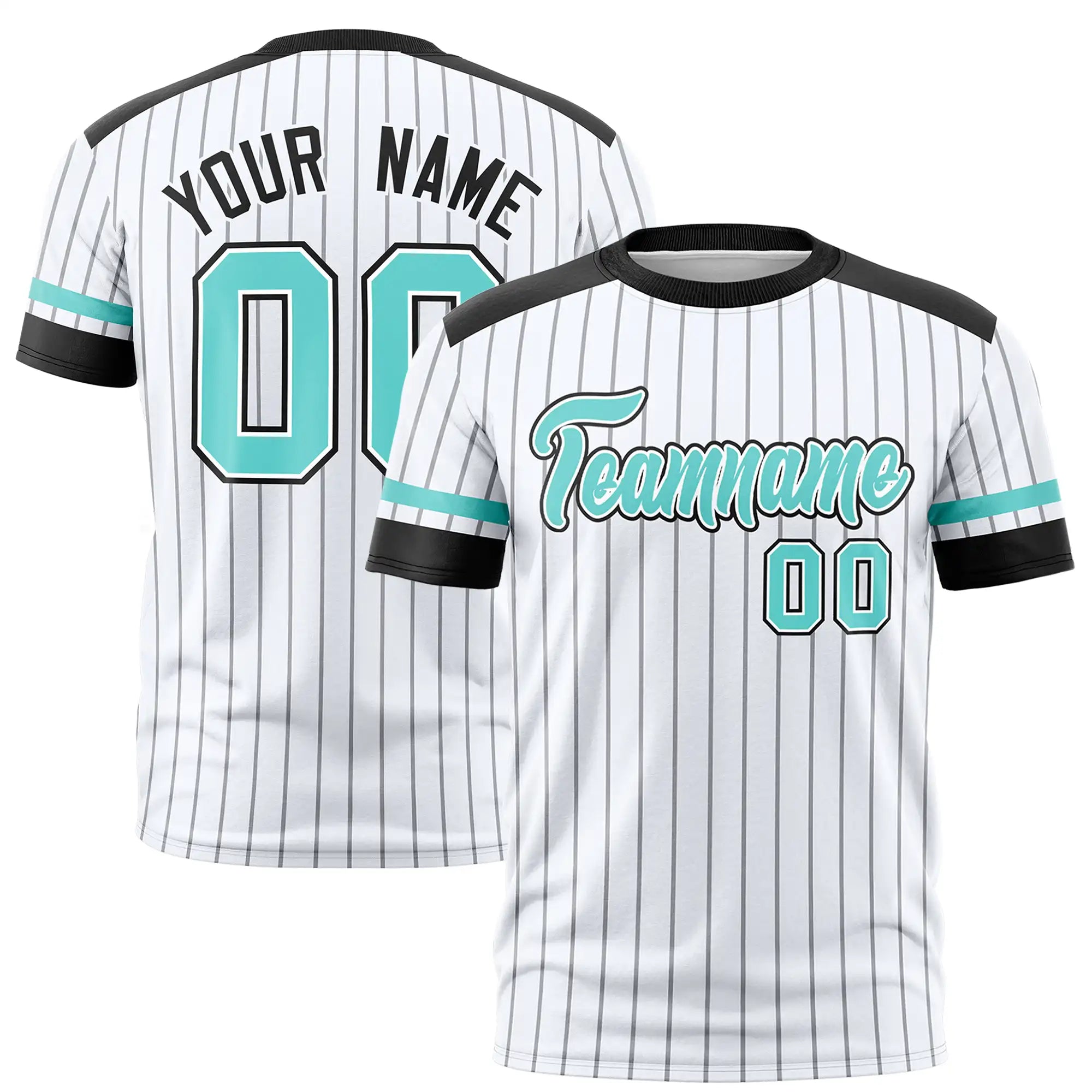 Custom White Black-Aqua Pinstripe Pattern Design Performance T-Shirt