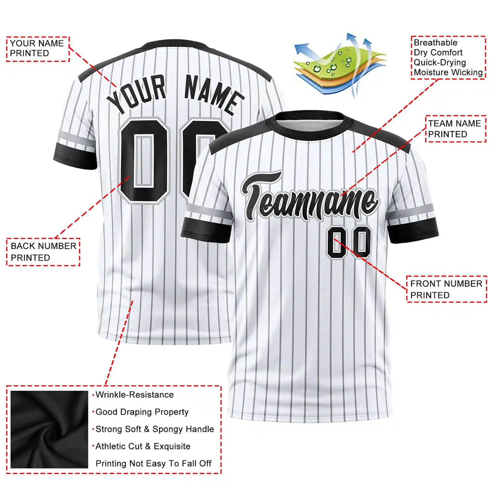 Custom White Black-Gray Pinstripe Pattern Design Performance T-Shirt