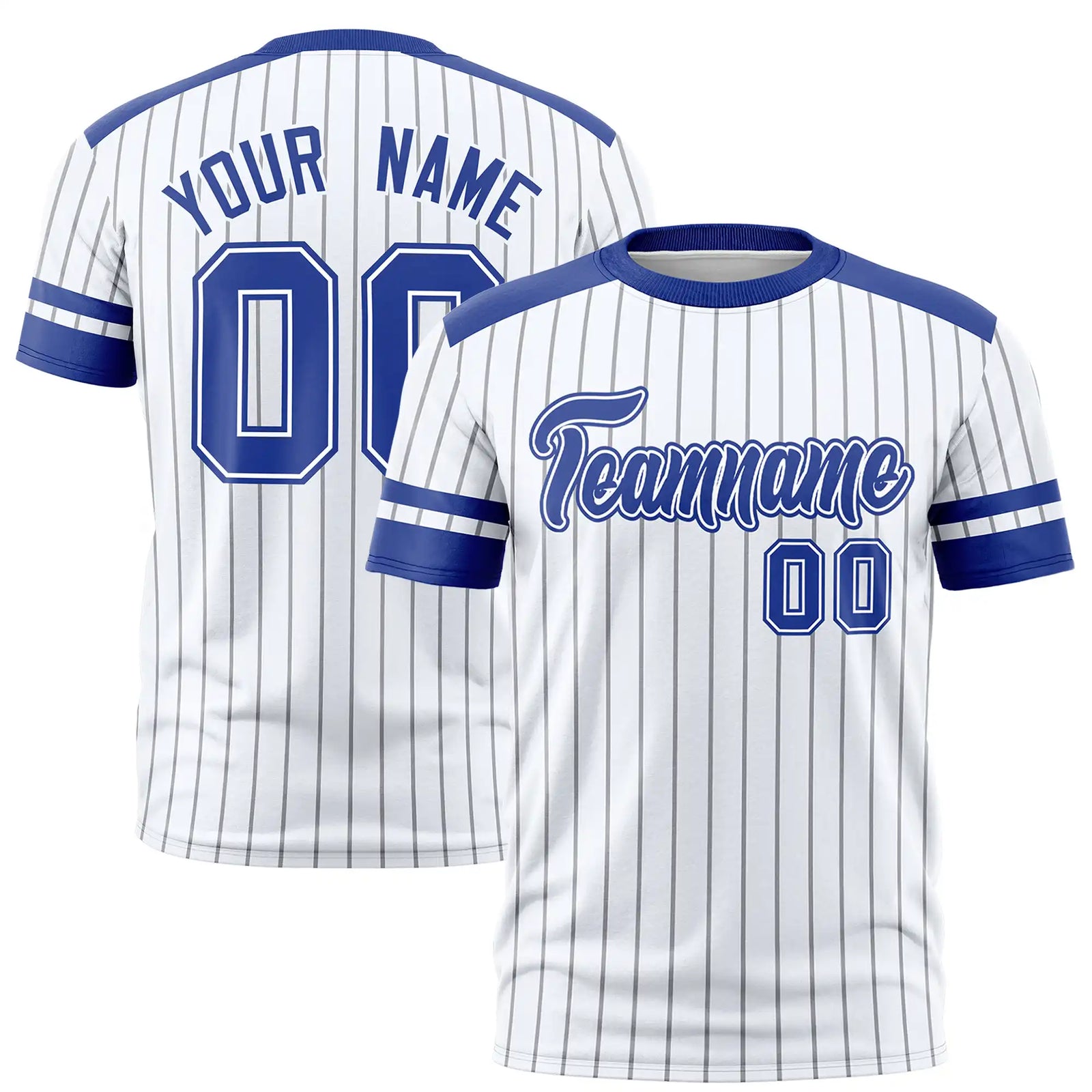 Custom White Black-Royal Blue Pinstripe Pattern Design Performance T-Shirt