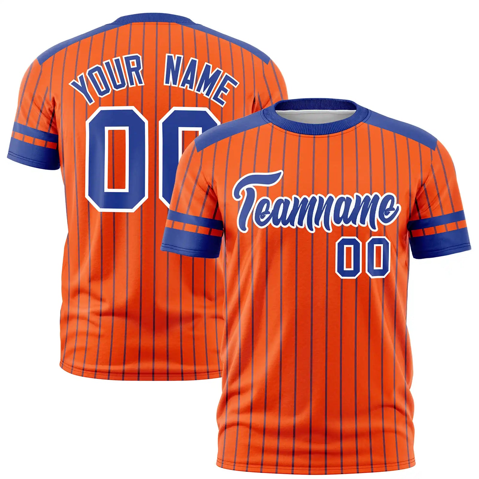 Custom Orange Royal Blue-White Pinstripe Pattern Design Performance T-Shirt