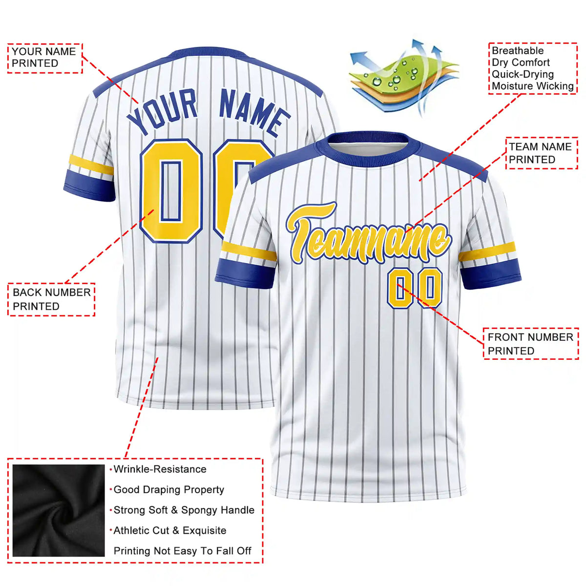 Custom White Black-Gold01 Pinstripe Pattern Design Performance T-Shirt