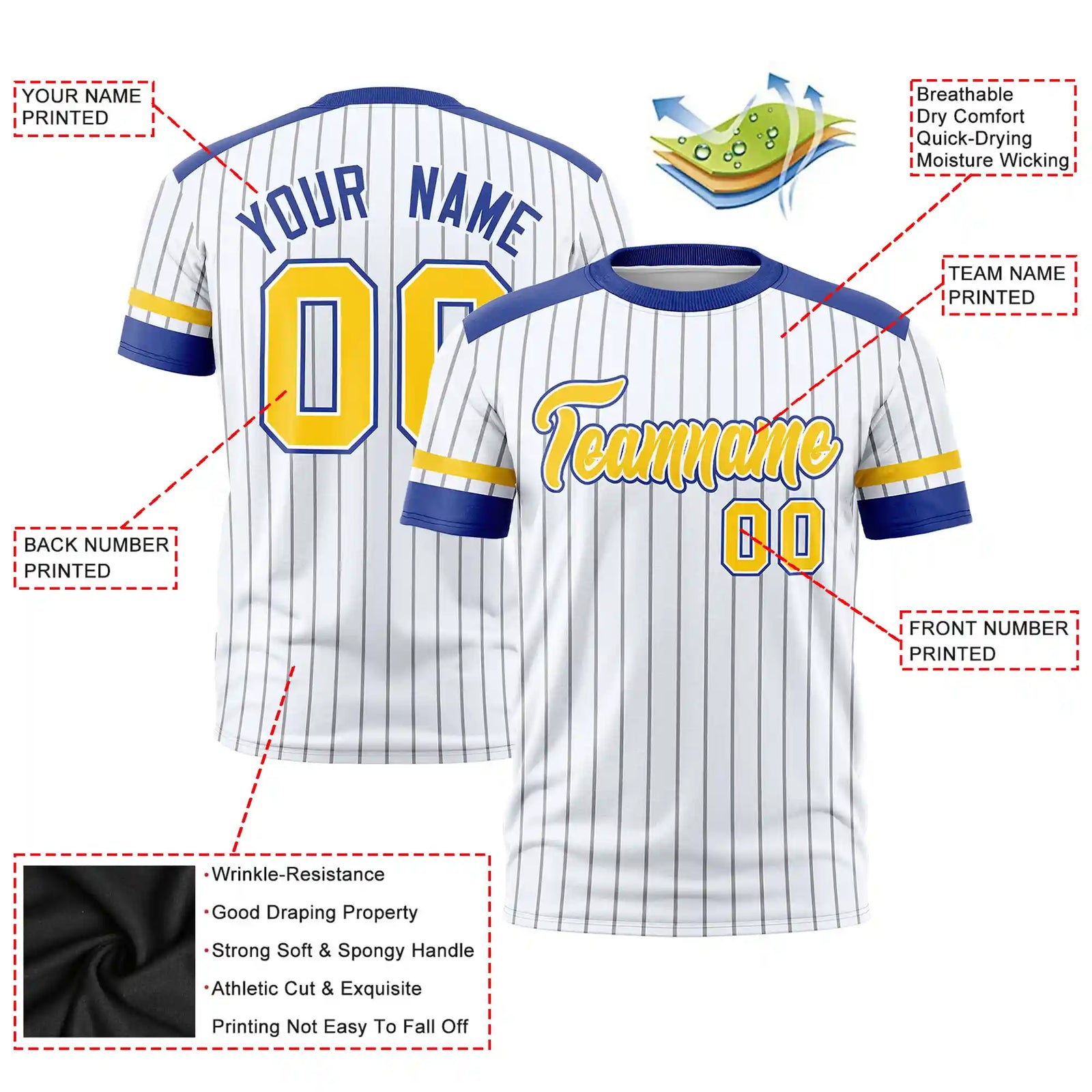 Custom White Black-Gold01 Pinstripe Pattern Design Performance T-Shirt