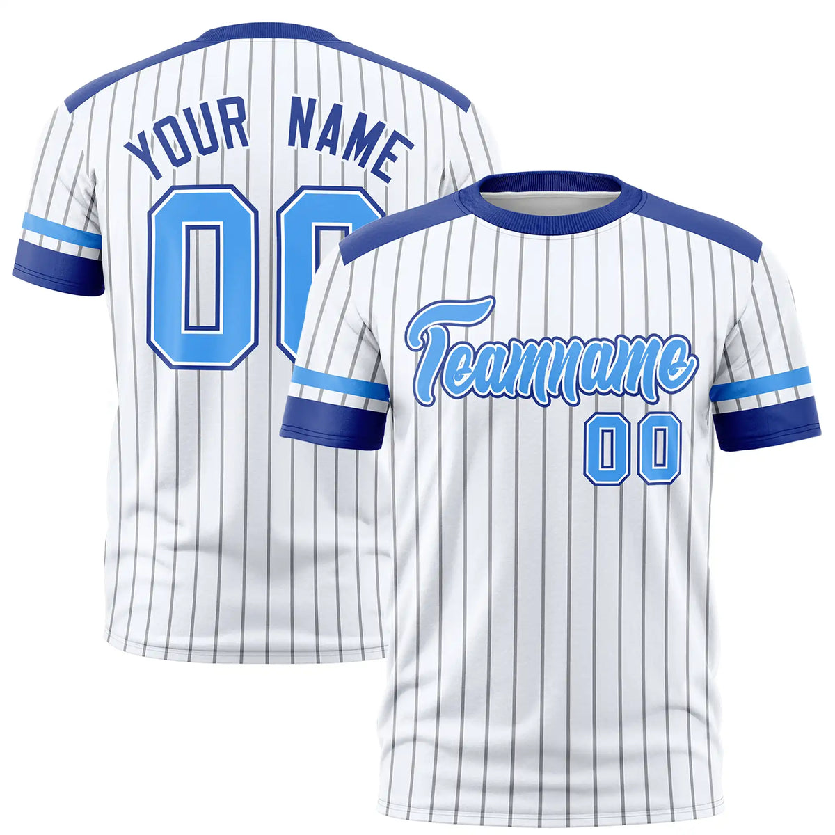 Custom White Black-Powder Blue Pinstripe Pattern Design Performance T-Shirt