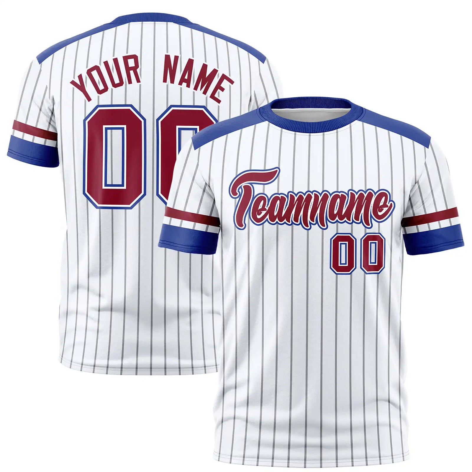 Custom White Black-Crimson Pinstripe Pattern Design Performance T-Shirt