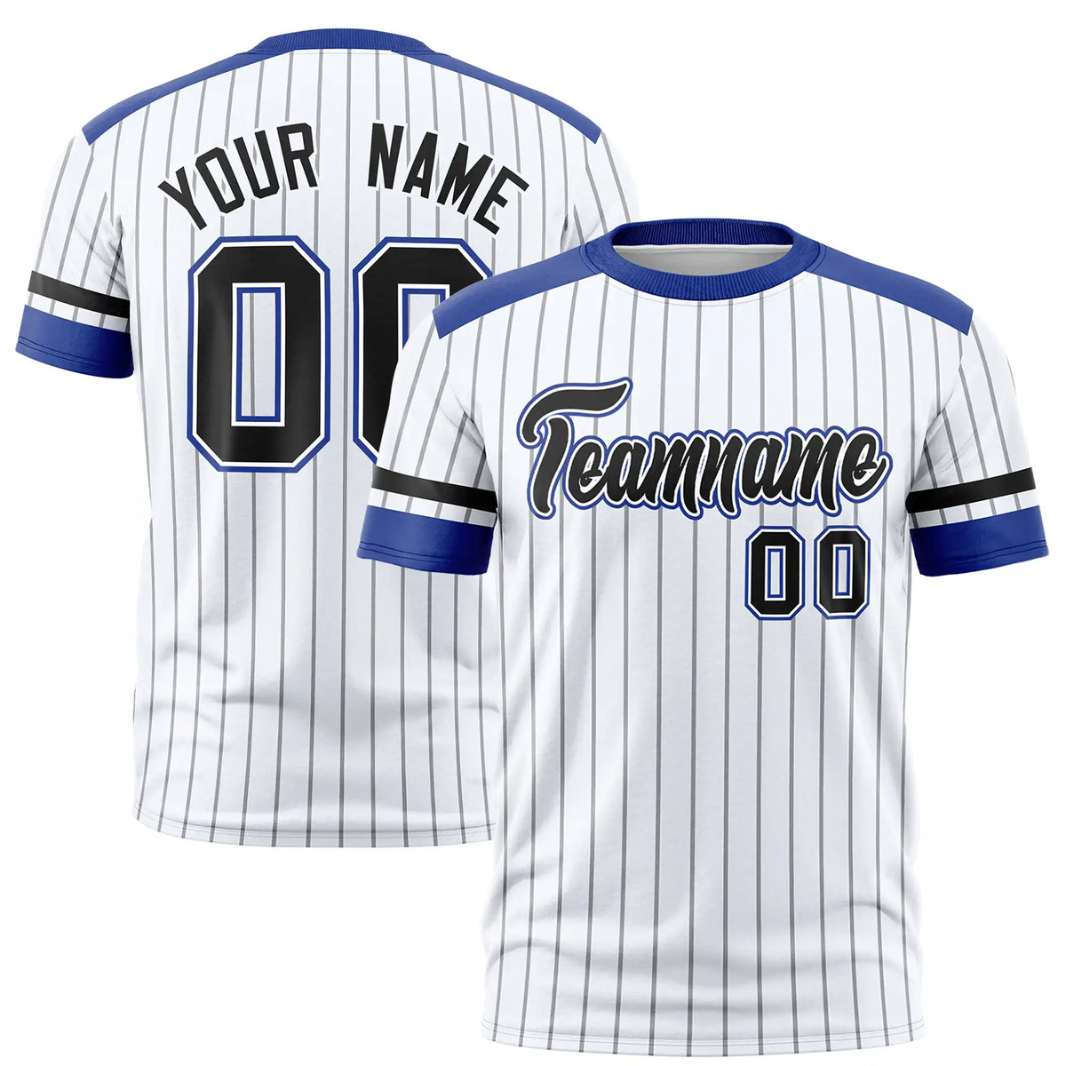 Custom White Black-Royal Blue Pinstripe Pattern Design Performance T-Shirt