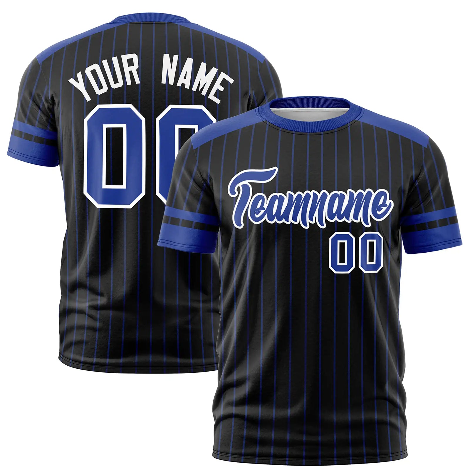 Custom Black Royal Blue-White Pinstripe Pattern Design Performance T-Shirt