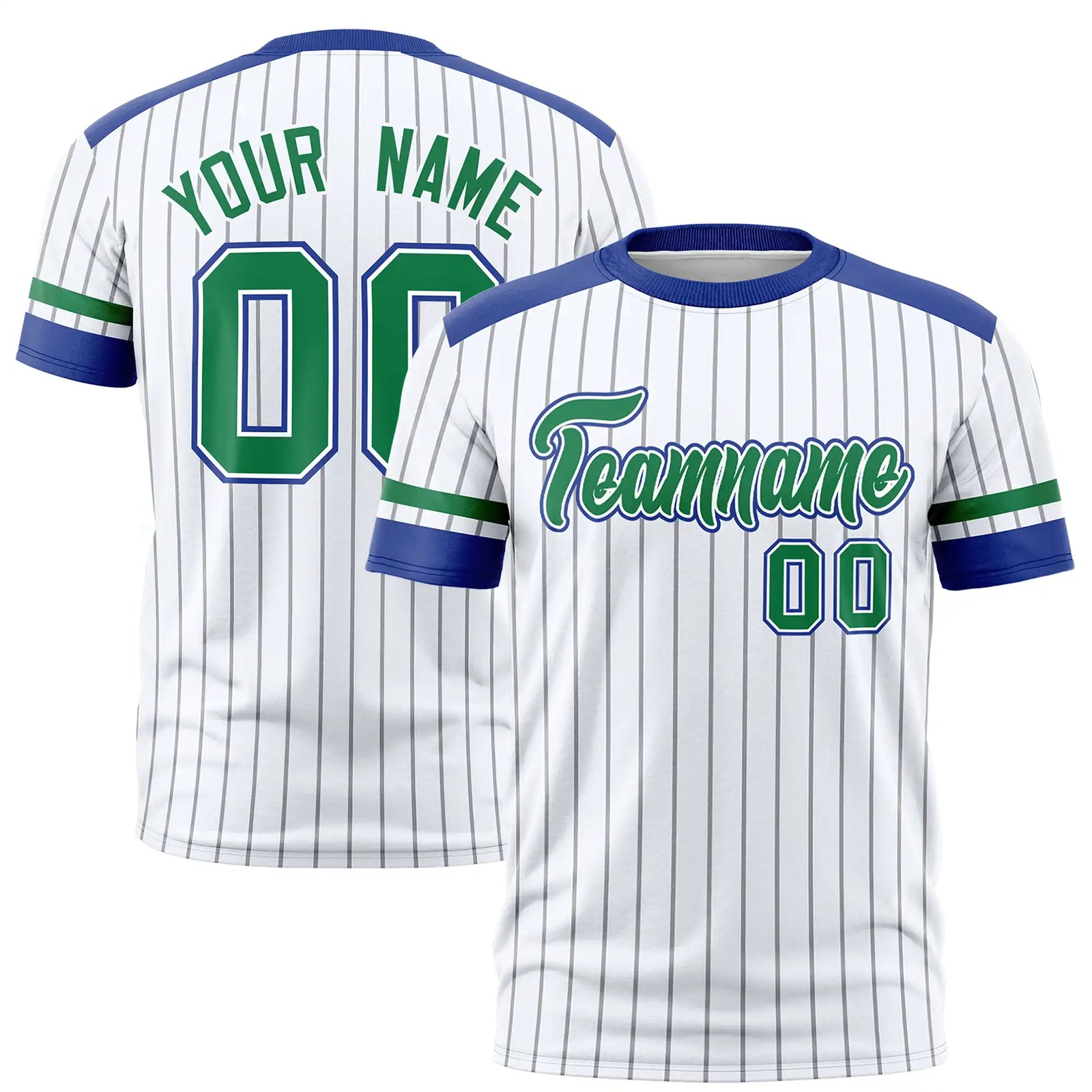 Custom White Black-Kelly Green Pinstripe Pattern Design Performance T-Shirt