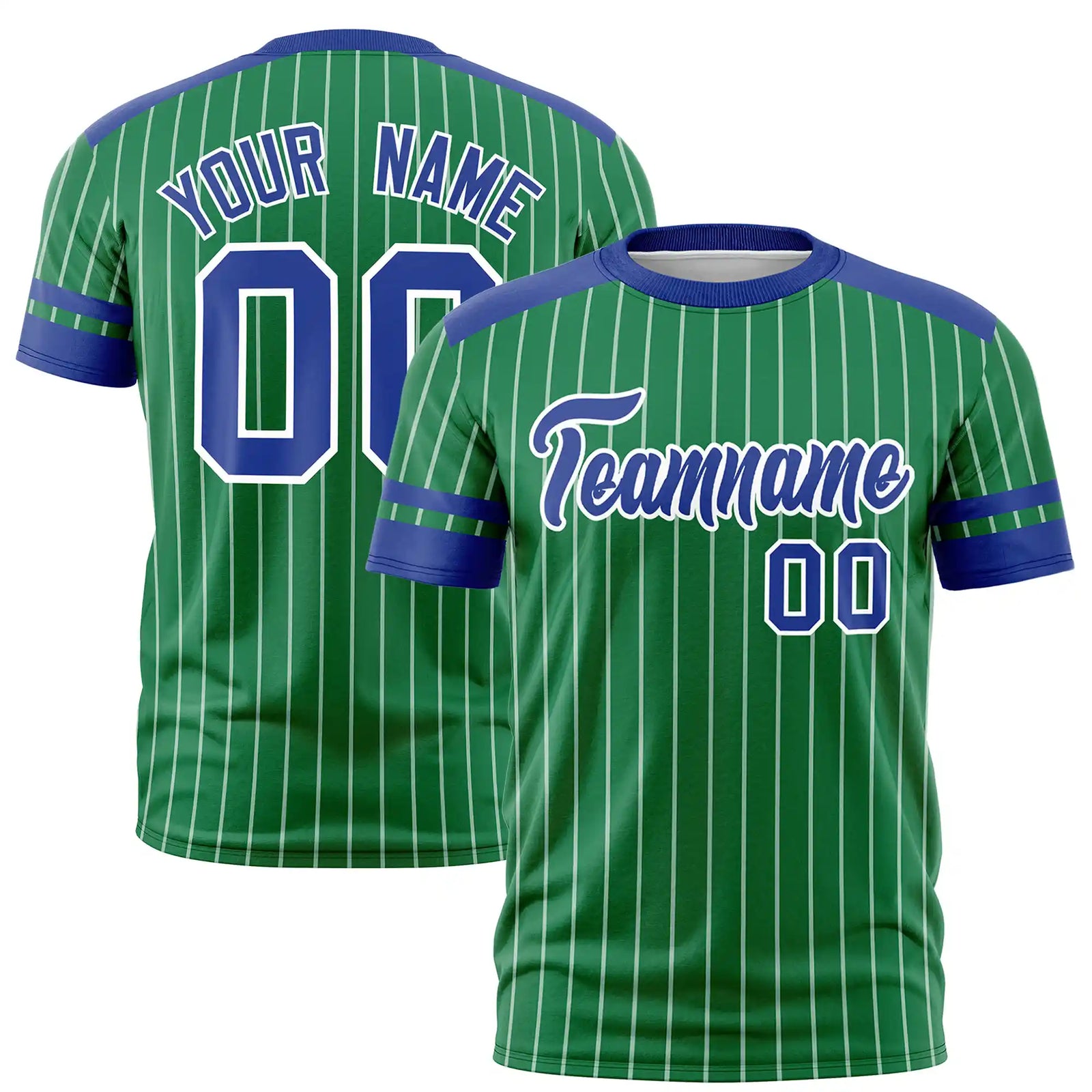 Custom Kelly Green White-Royal Blue Pinstripe Pattern Design Performance T-Shirt