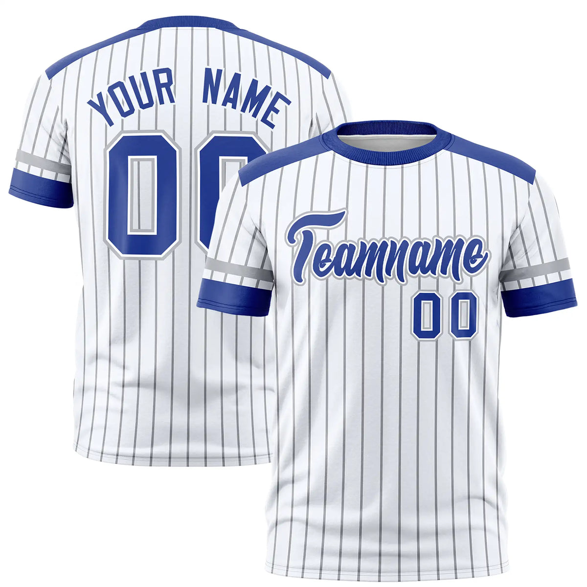 Custom White Black-Royal Blue Pinstripe Pattern Design Performance T-Shirt