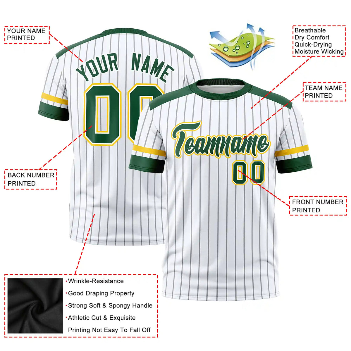 Custom White Black-Green Pinstripe Pattern Design Performance T-Shirt