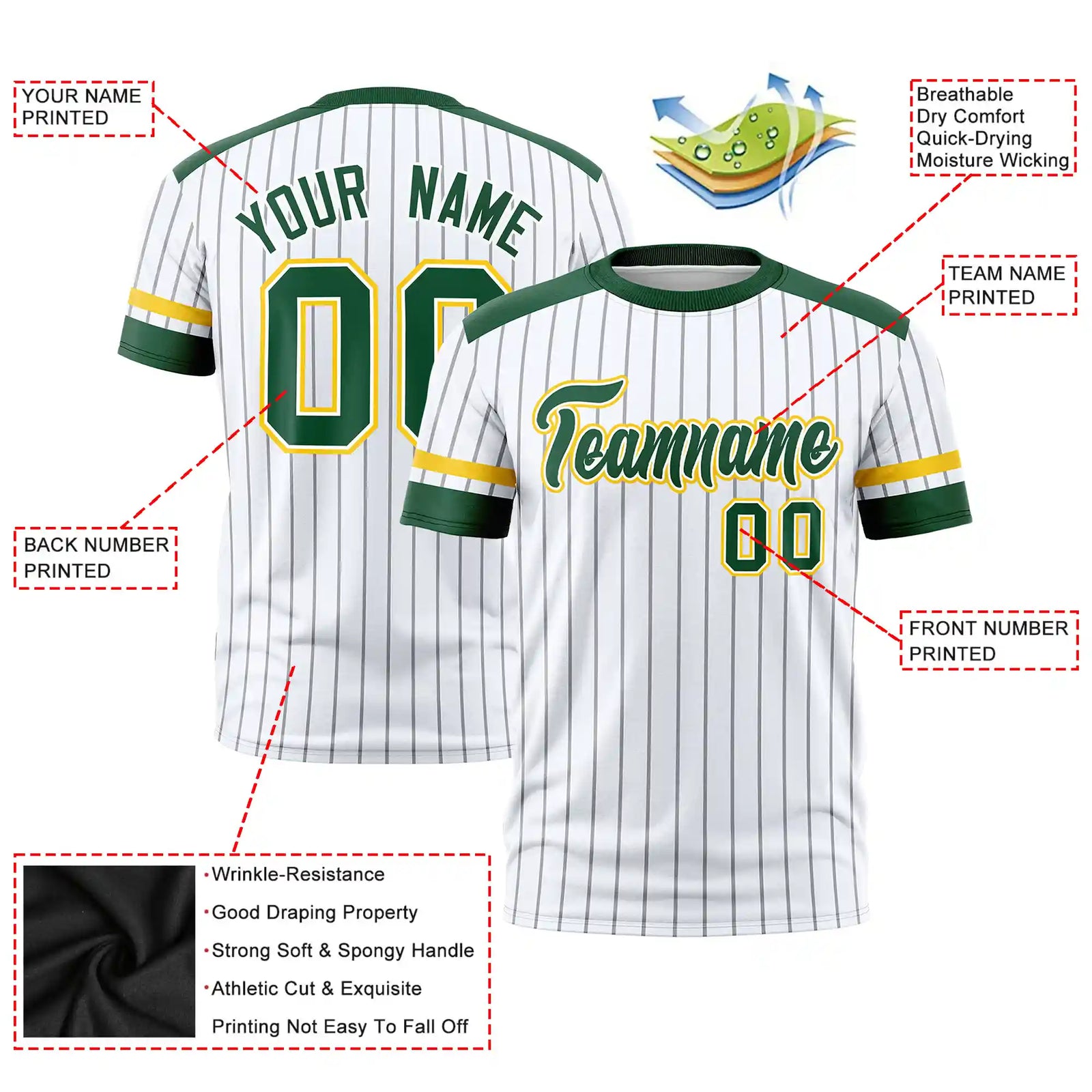 Custom White Black-Green Pinstripe Pattern Design Performance T-Shirt