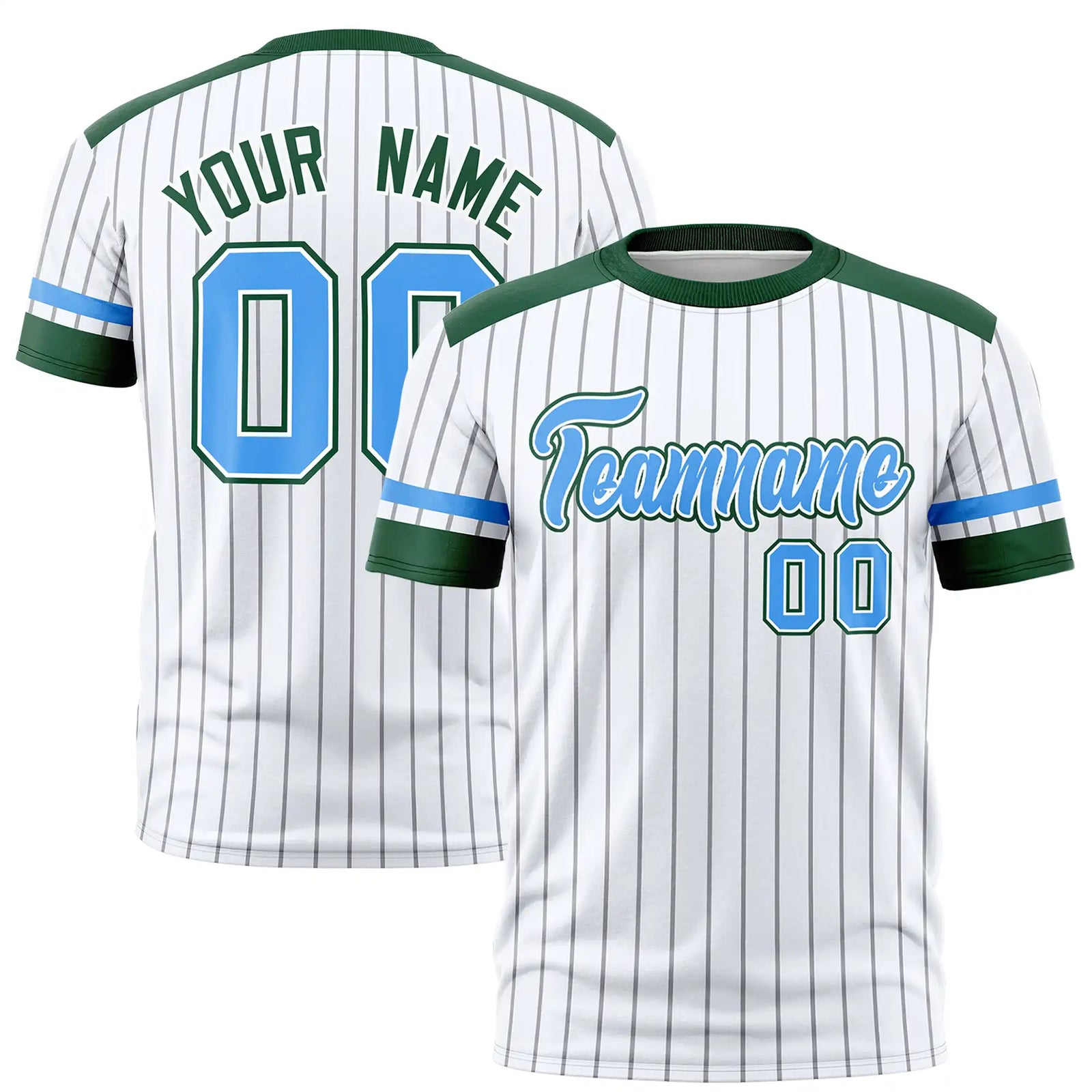 Custom White Black-Powder Blue Pinstripe Pattern Design Performance T-Shirt