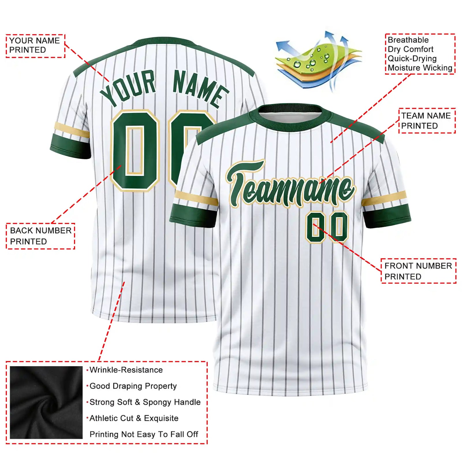 Custom White Black-Green Pinstripe Pattern Design Performance T-Shirt