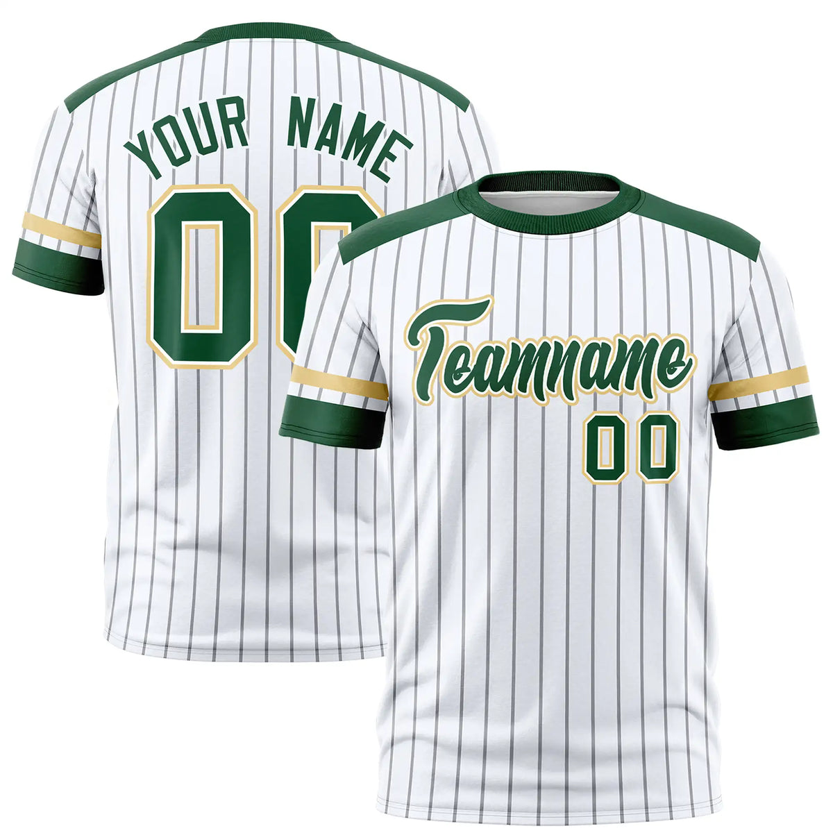 Custom White Black-Green Pinstripe Pattern Design Performance T-Shirt