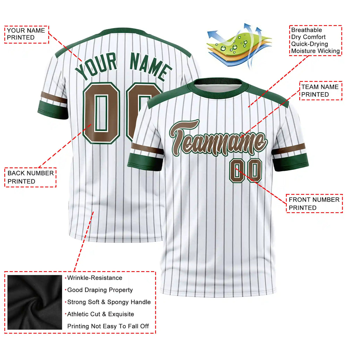 Custom White Black-Brown Pinstripe Pattern Design Performance T-Shirt