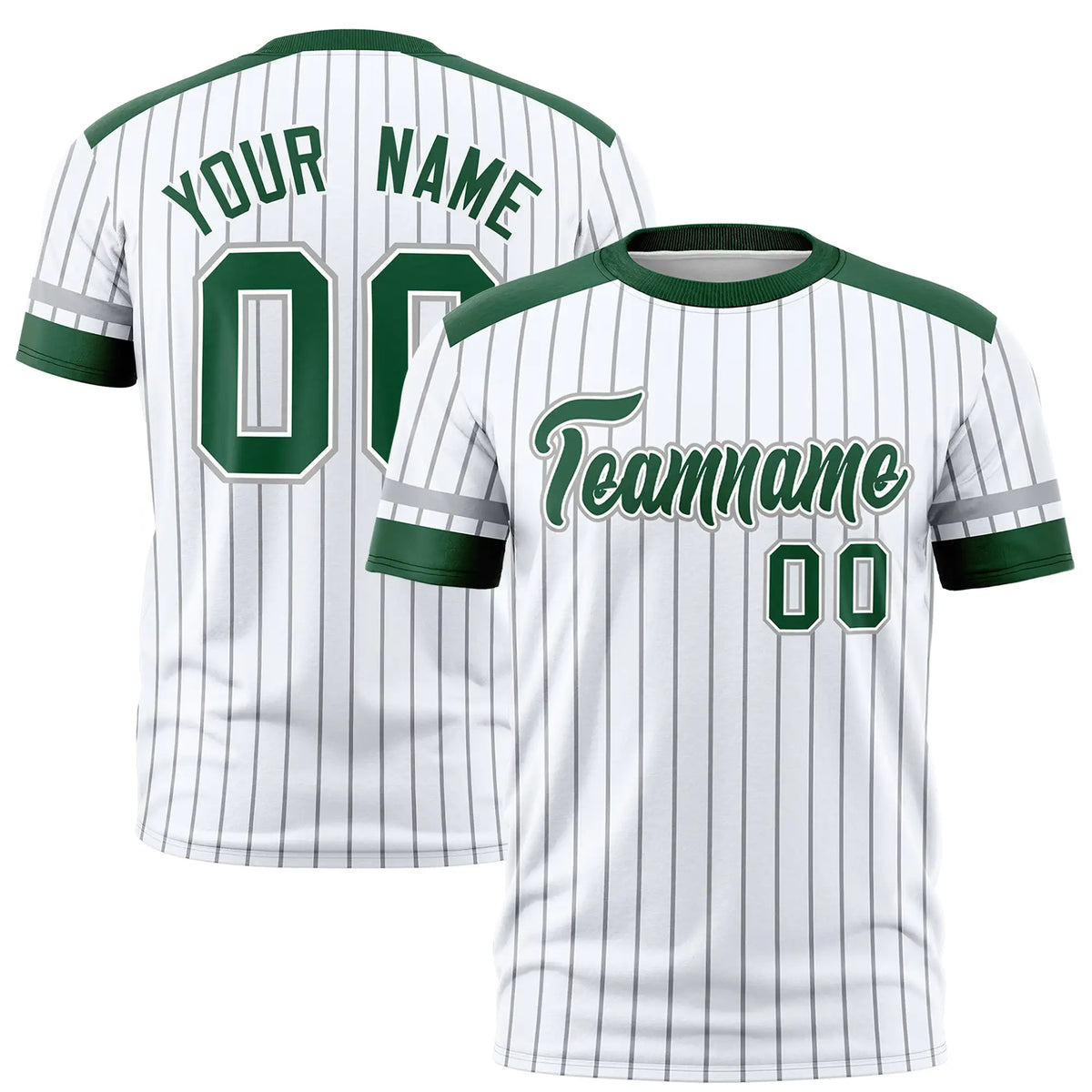 Custom White Black-Green Pinstripe Pattern Design Performance T-Shirt