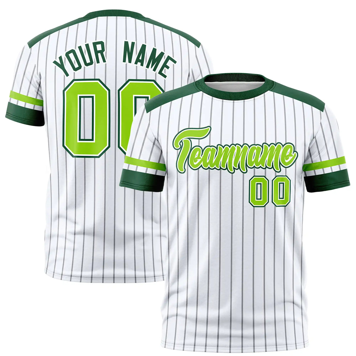 Custom White Black-Neon Green Pinstripe Pattern Design Performance T-Shirt