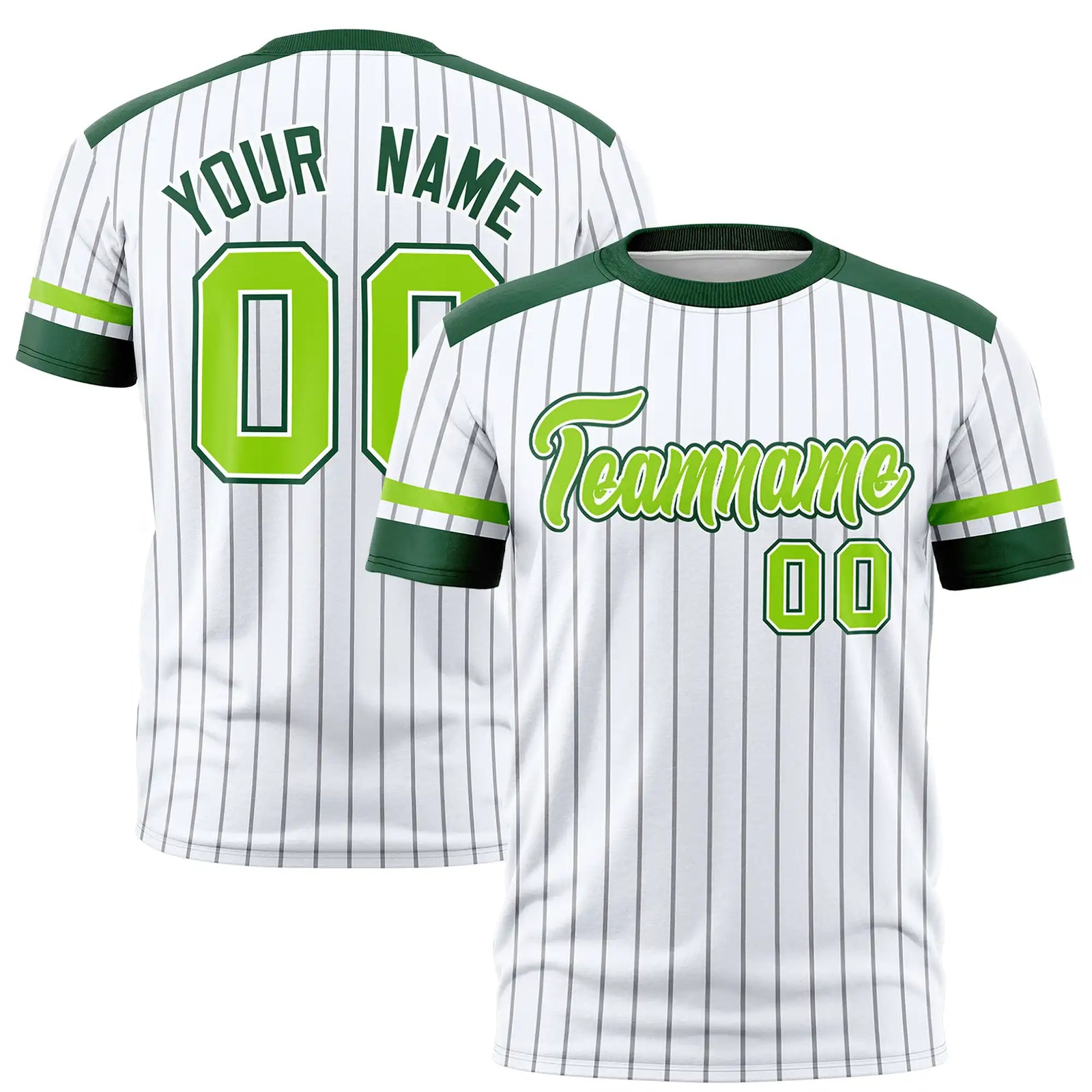 Custom White Black-Neon Green Pinstripe Pattern Design Performance T-Shirt