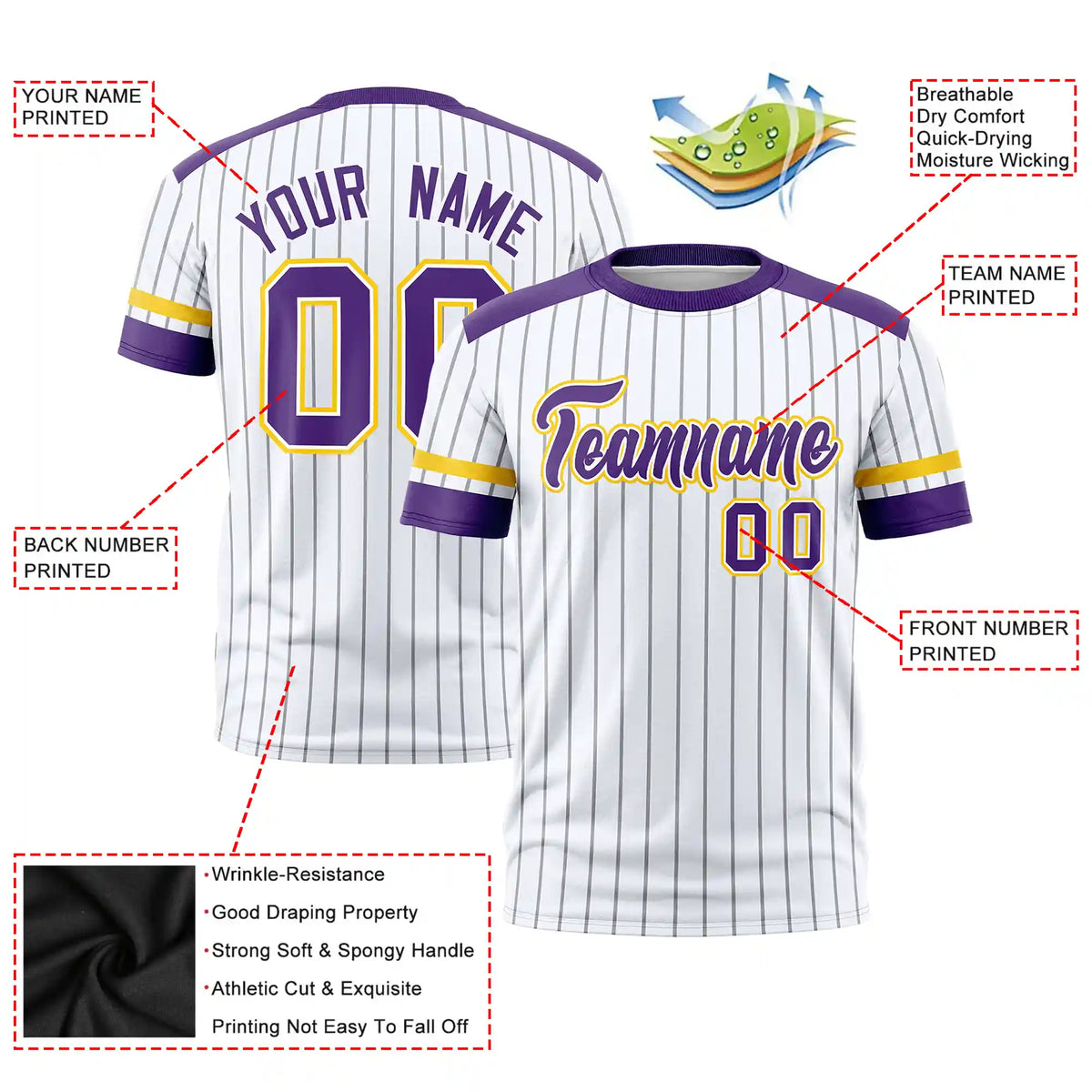 Custom White Black-Purple Pinstripe Pattern Design Performance T-Shirt