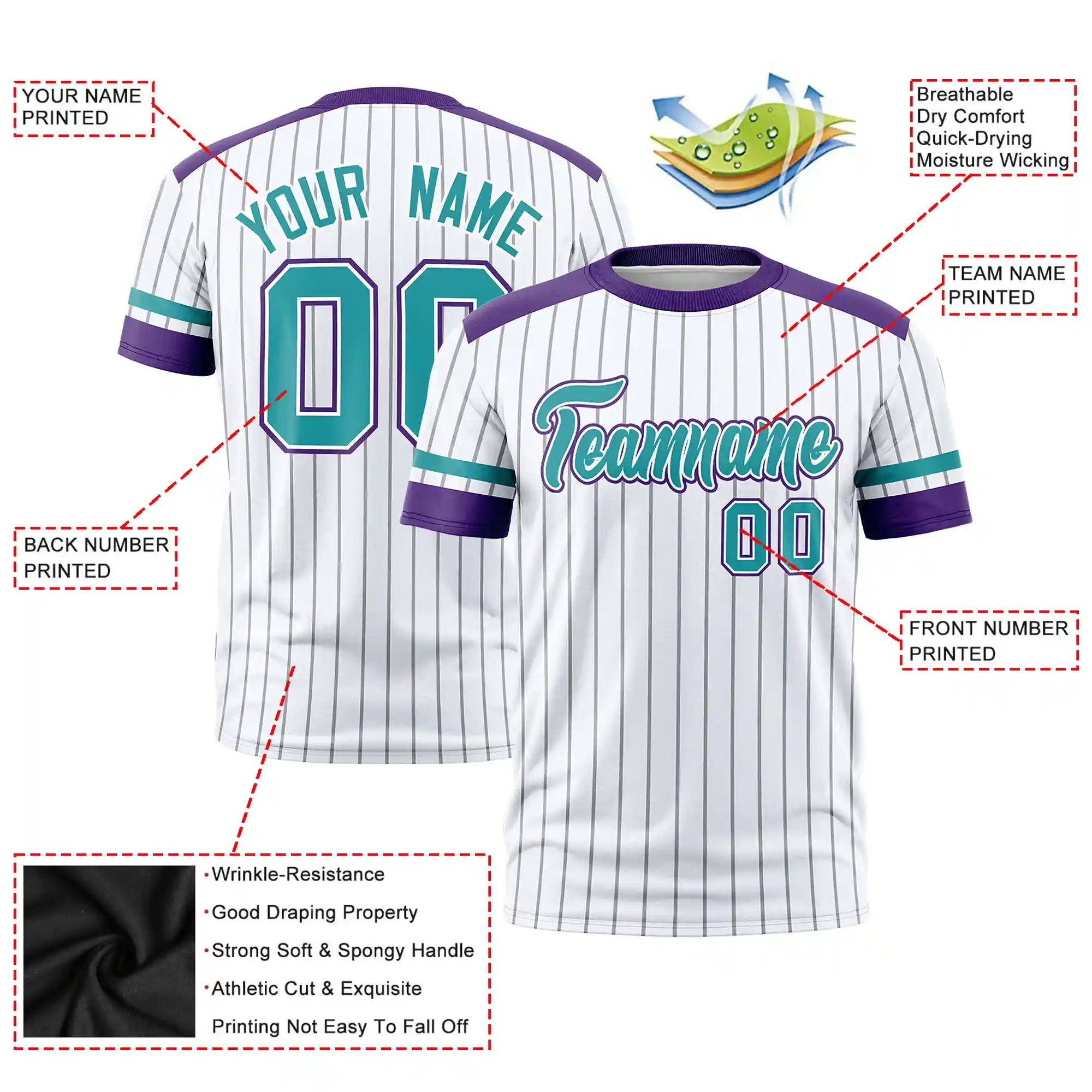 Custom White Black-Aqua Pinstripe Pattern Design Performance T-Shirt