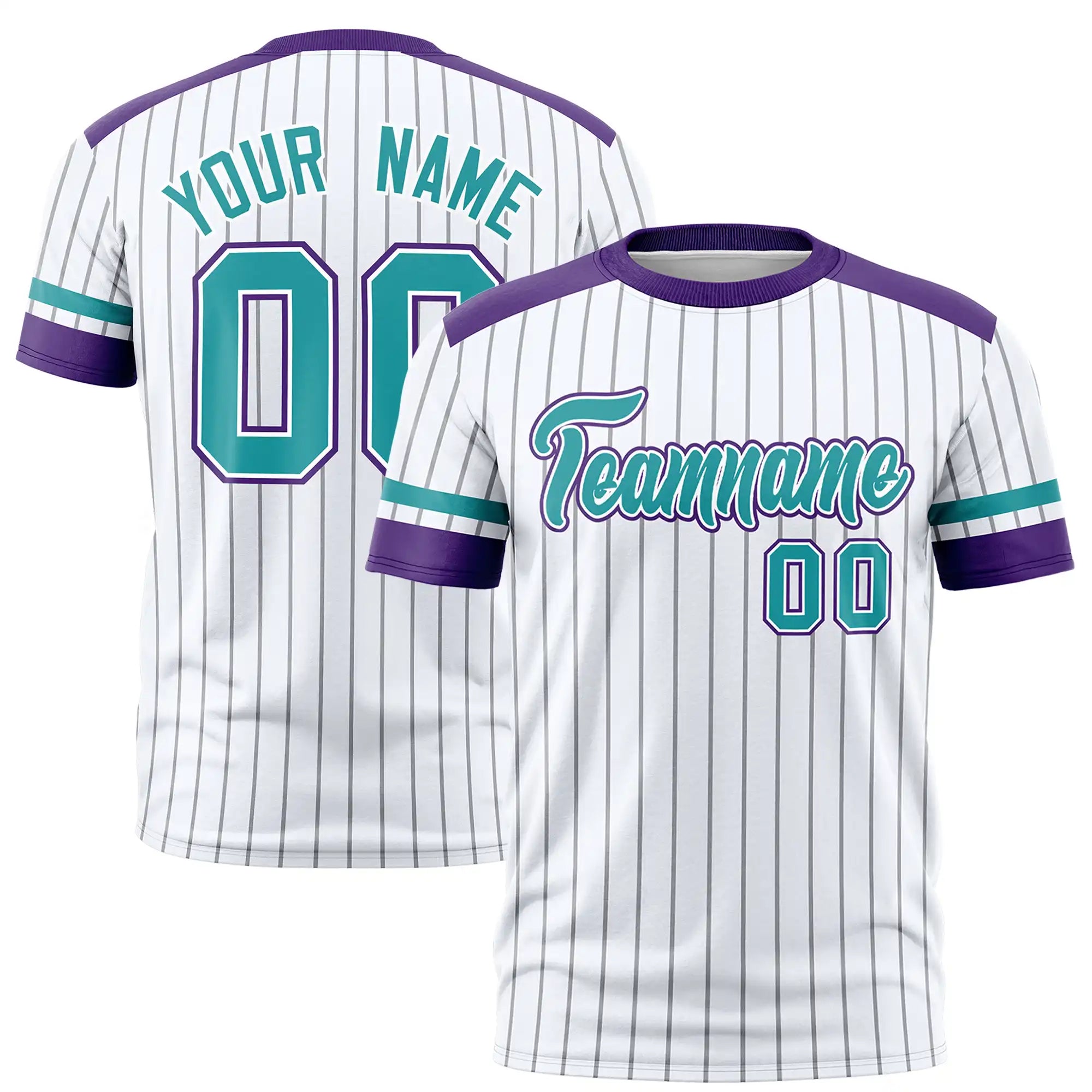 Custom White Black-Aqua Pinstripe Pattern Design Performance T-Shirt