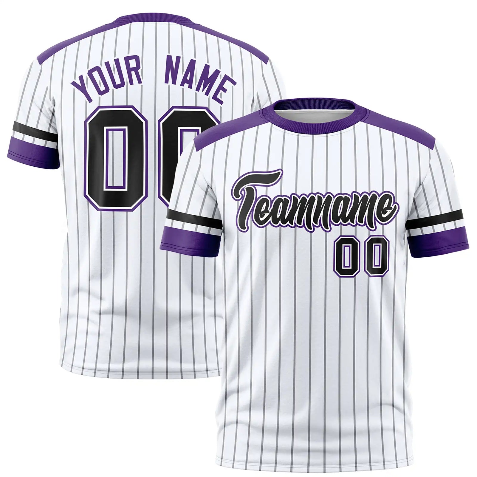 Custom White Black-Purple Pinstripe Pattern Design Performance T-Shirt