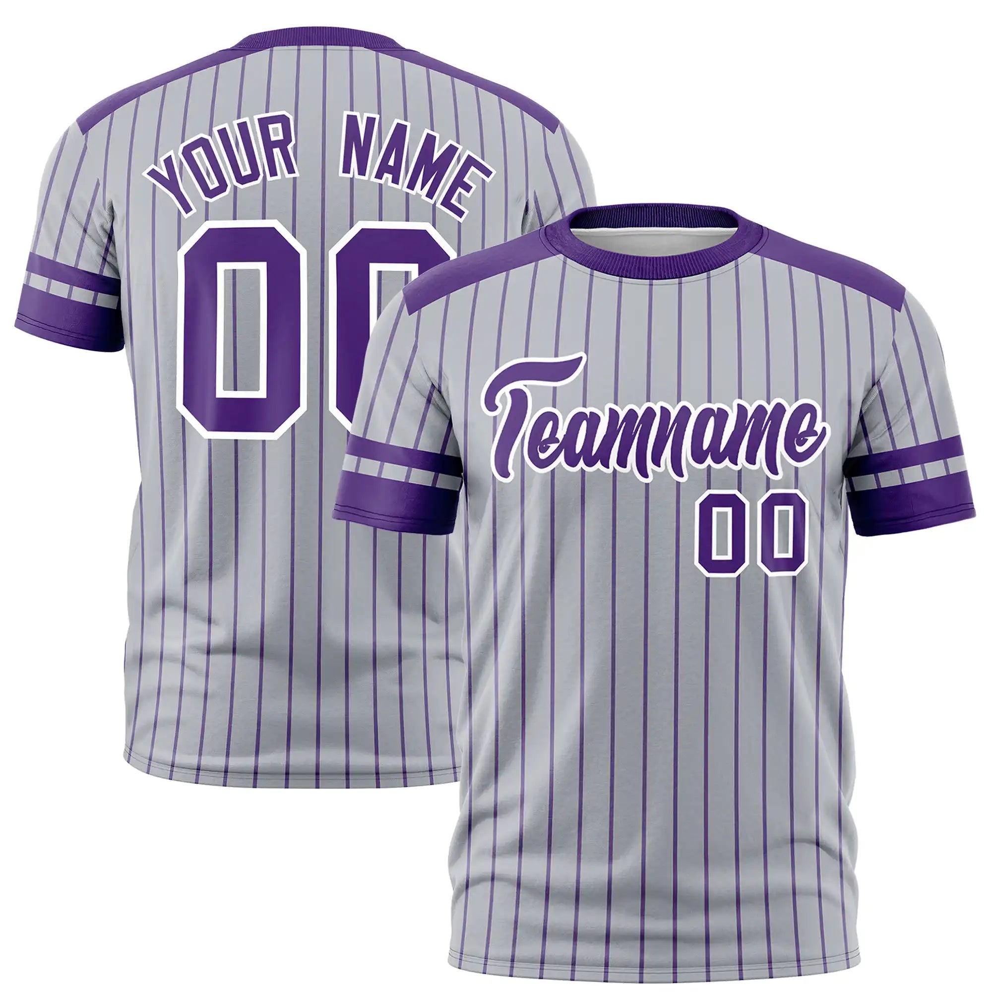 Custom Gray Purple-White Pinstripe Pattern Design Performance T-Shirt