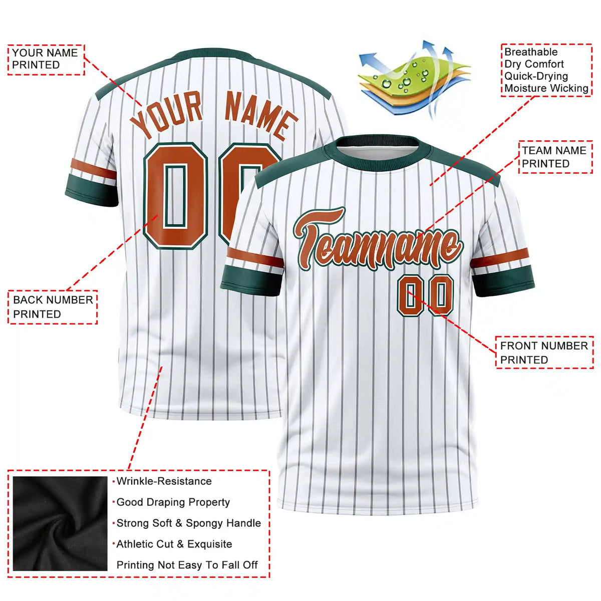 Custom White Black-Orange Pinstripe Pattern Design Performance T-Shirt