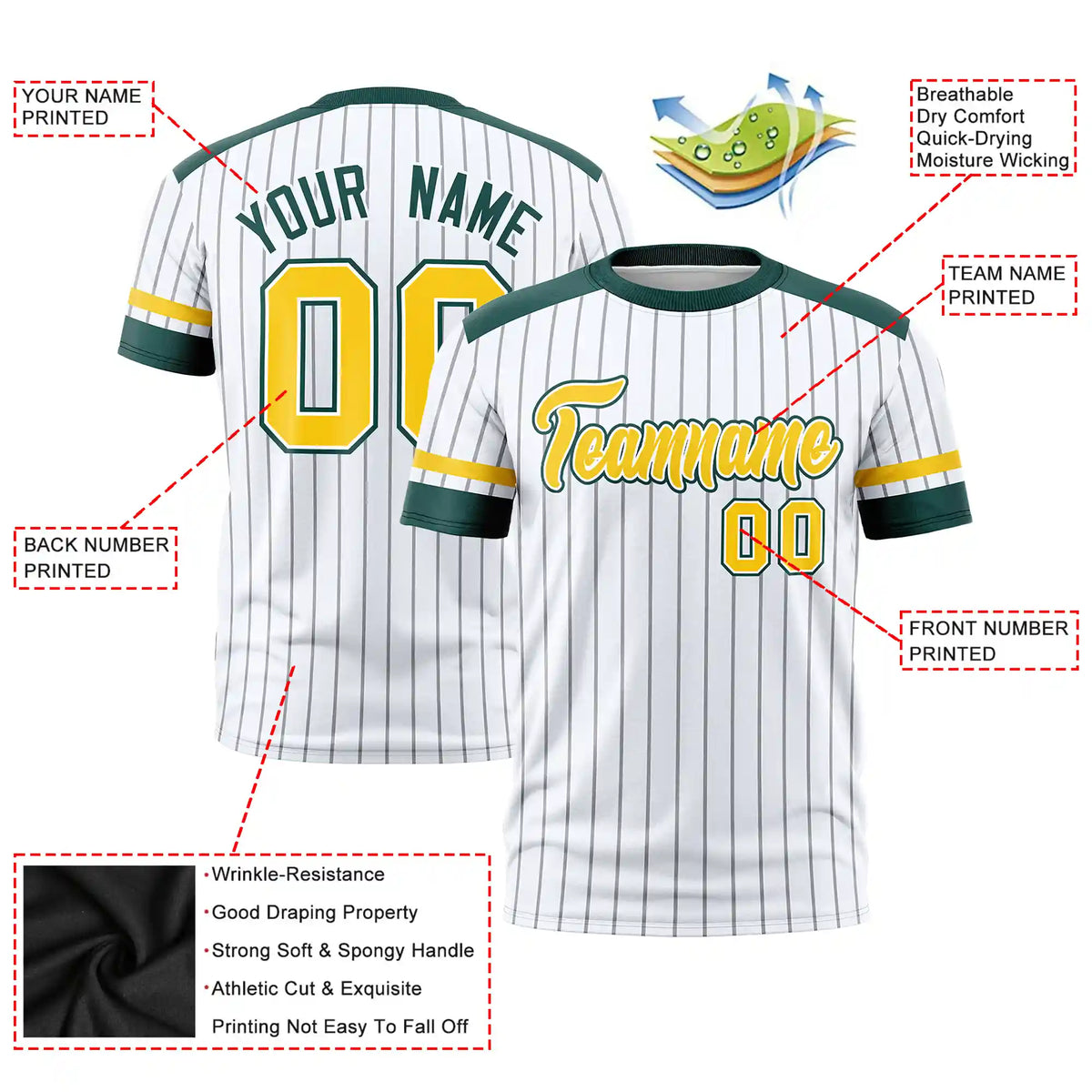 Custom White Black-Gold01 Pinstripe Pattern Design Performance T-Shirt