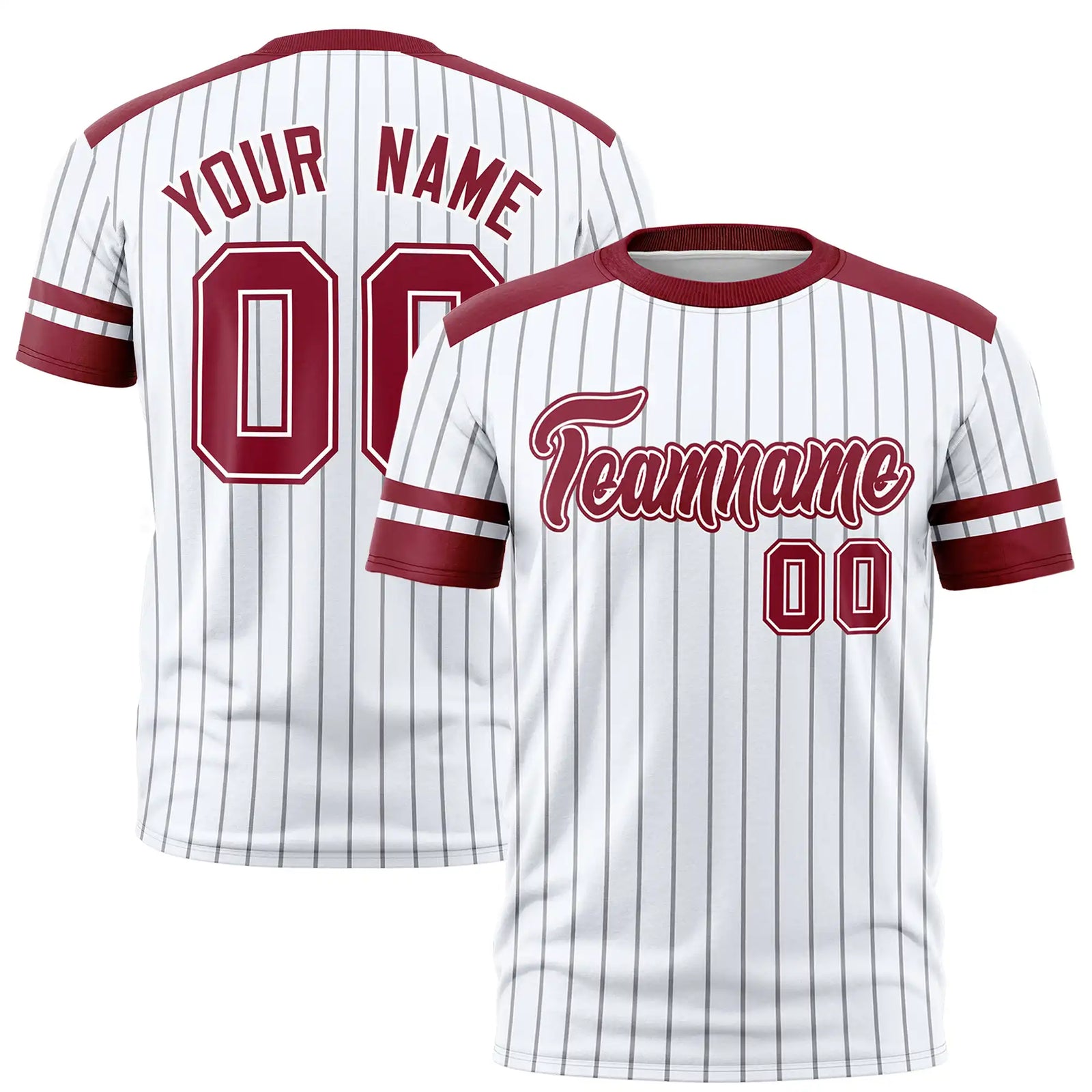 Custom White Black-Crimson Pinstripe Pattern Design Performance T-Shirt