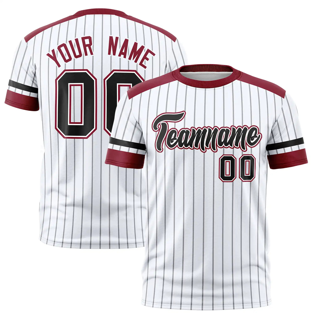 Custom White Black-Crimson Pinstripe Pattern Design Performance T-Shirt