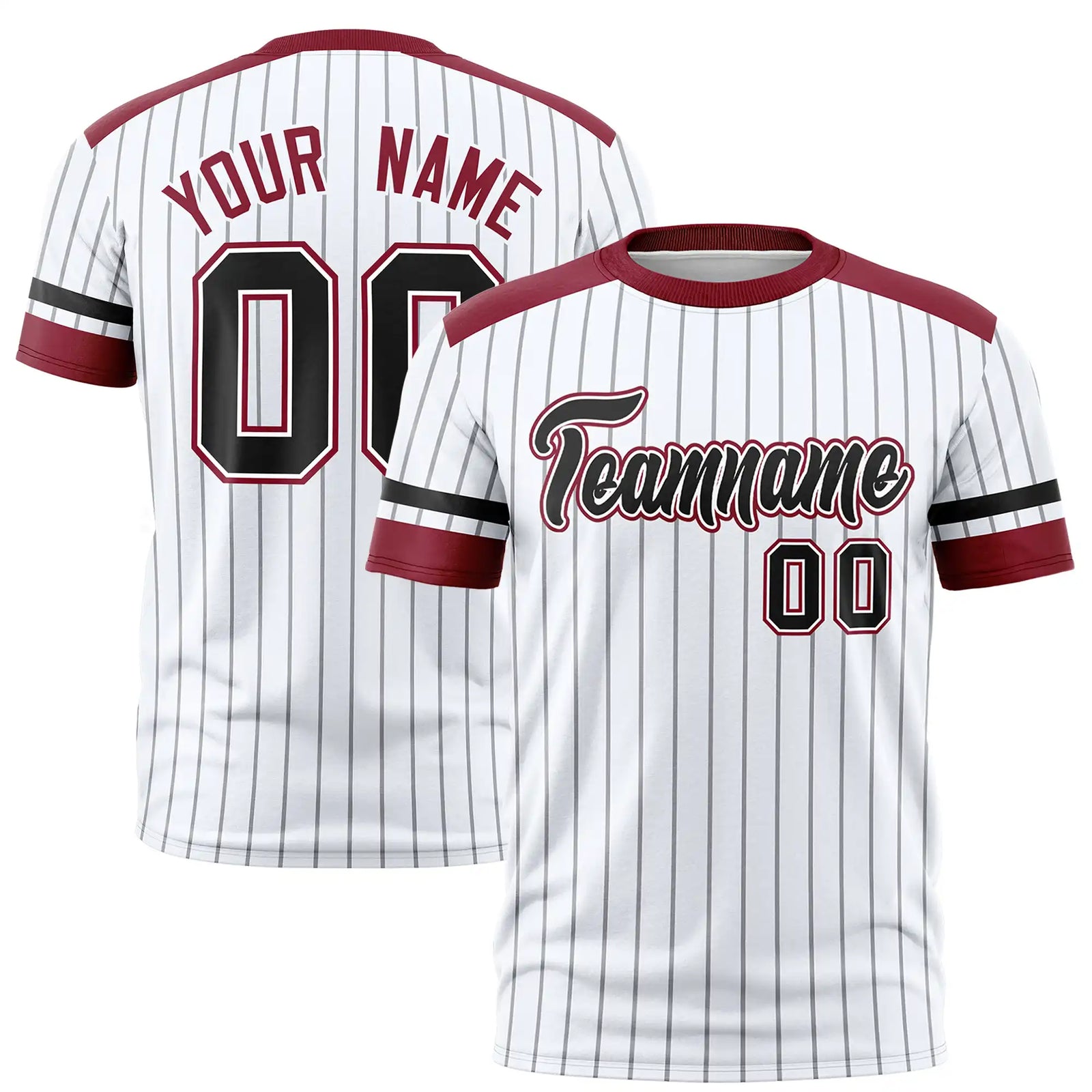 Custom White Black-Crimson Pinstripe Pattern Design Performance T-Shirt