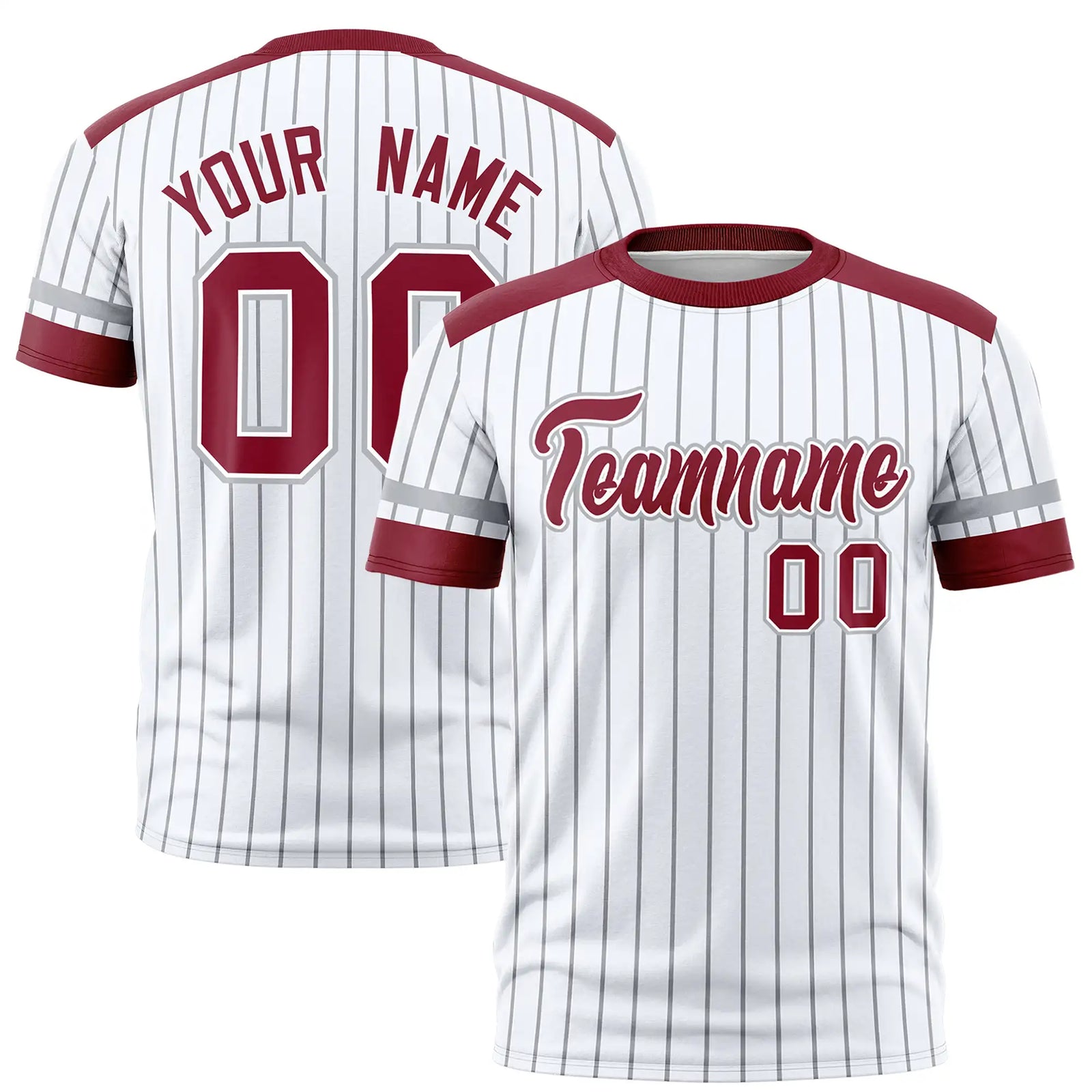 Custom White Gray-Crimson Pinstripe Pattern Design Performance T-Shirt