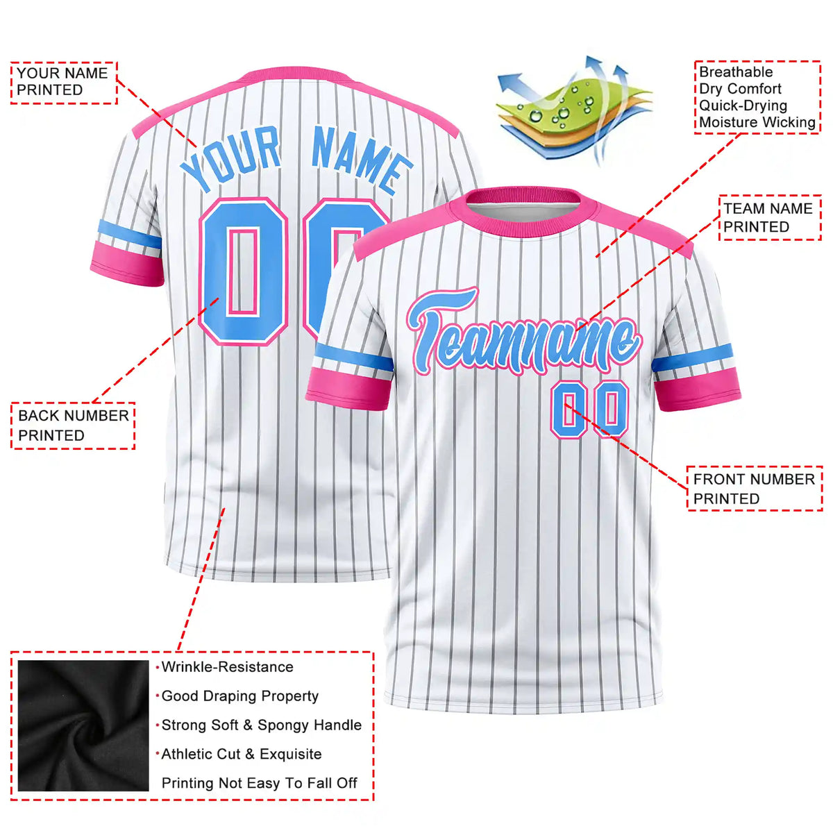 Custom White Gray-Pink Pinstripe Pattern Design Performance T-Shirt