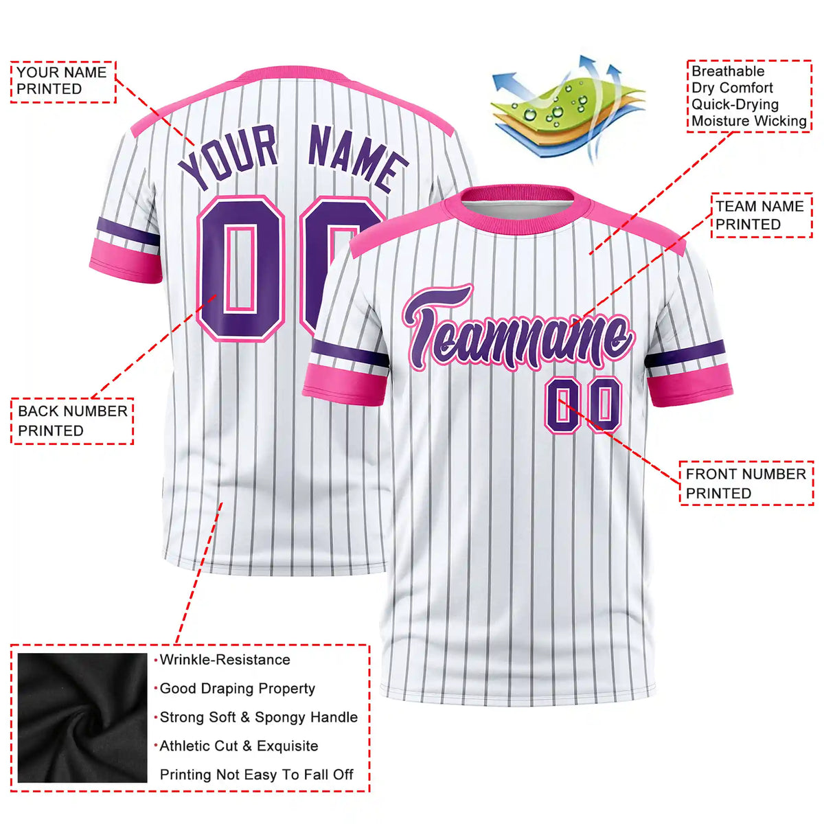 Custom White Gray-Pink Pinstripe Pattern Design Performance T-Shirt