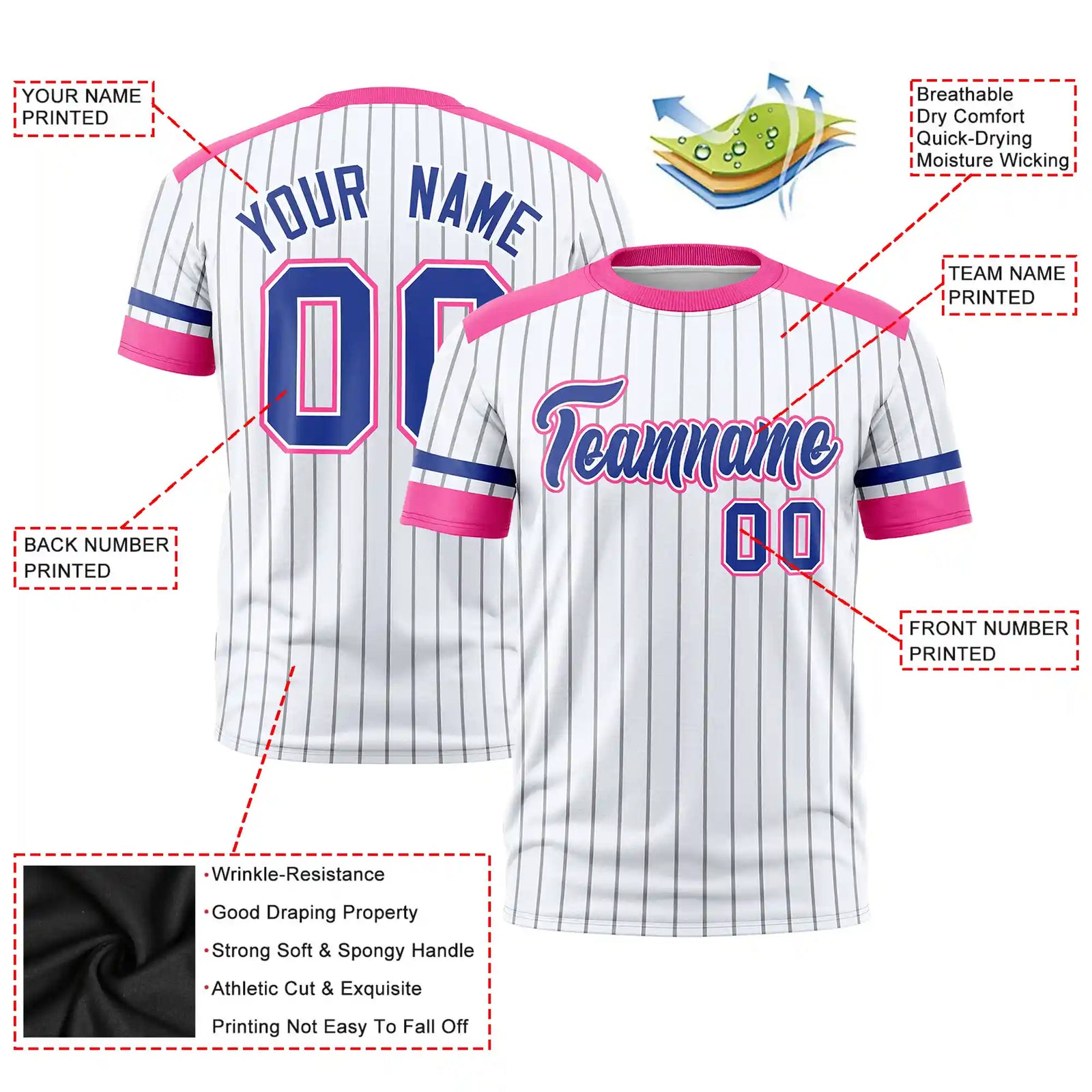 Custom White Gray-Pink Pinstripe Pattern Design Performance T-Shirt
