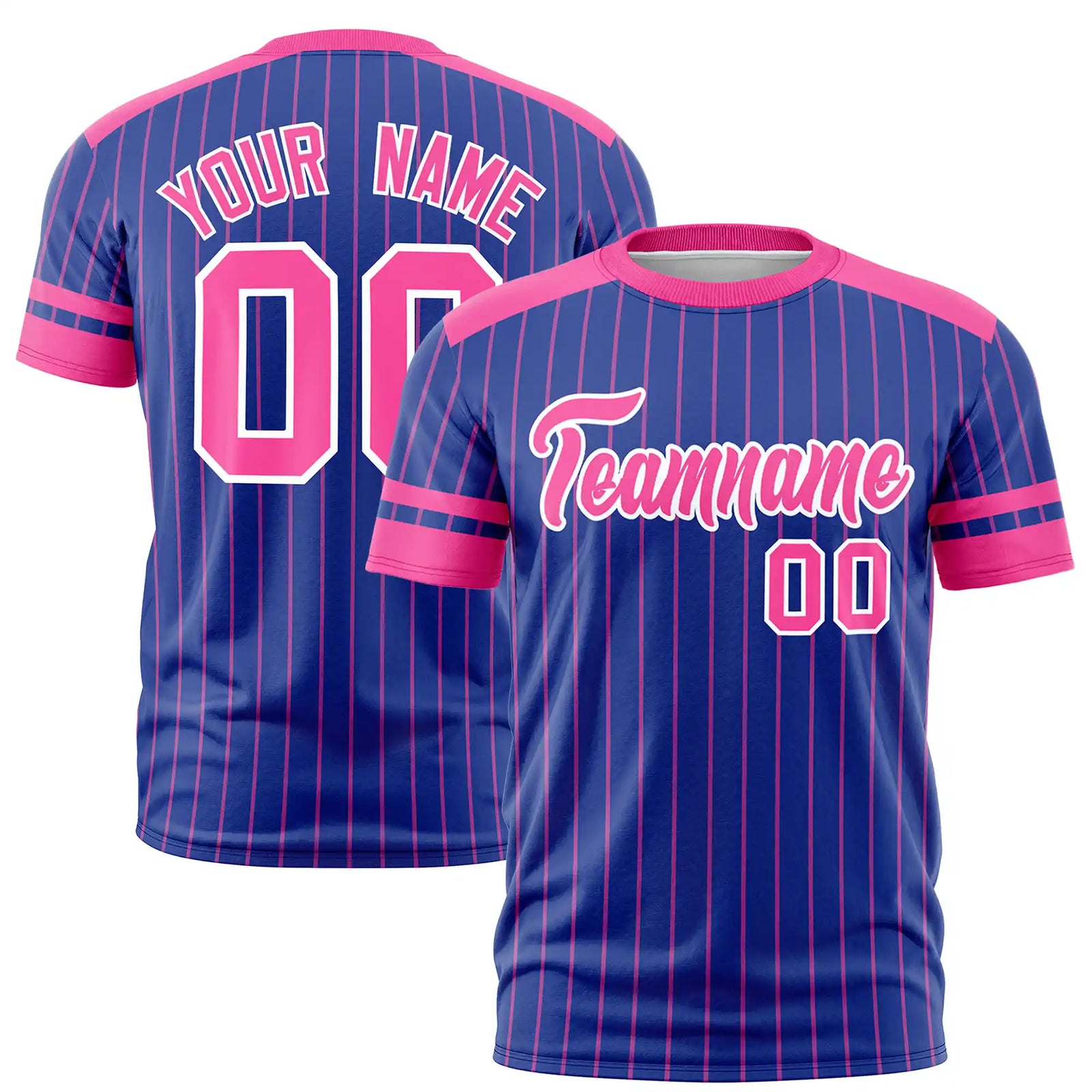 Custom Royal Blue Pink-Pink Pinstripe Pattern Design Performance T-Shirt