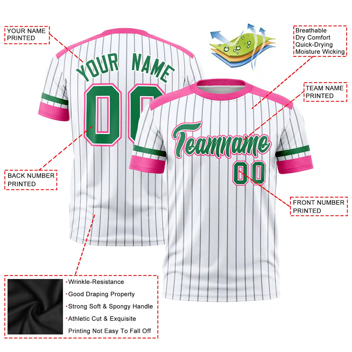 Custom White Gray-Pink Pinstripe Pattern Design Performance T-Shirt