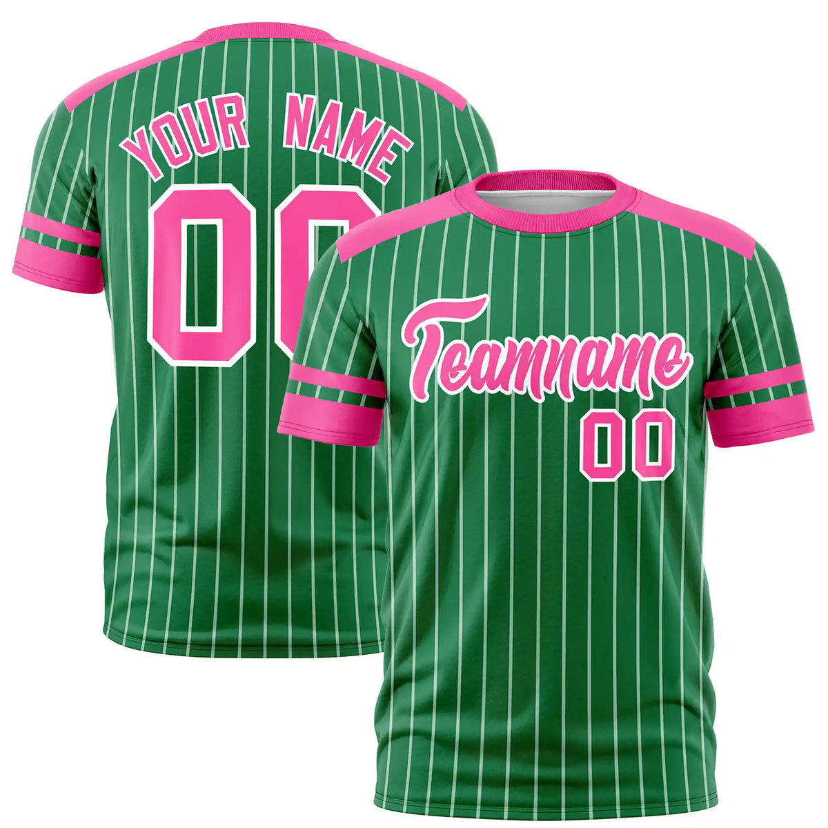 Custom Kelly Green White-Pink Pinstripe Pattern Design Performance T-Shirt