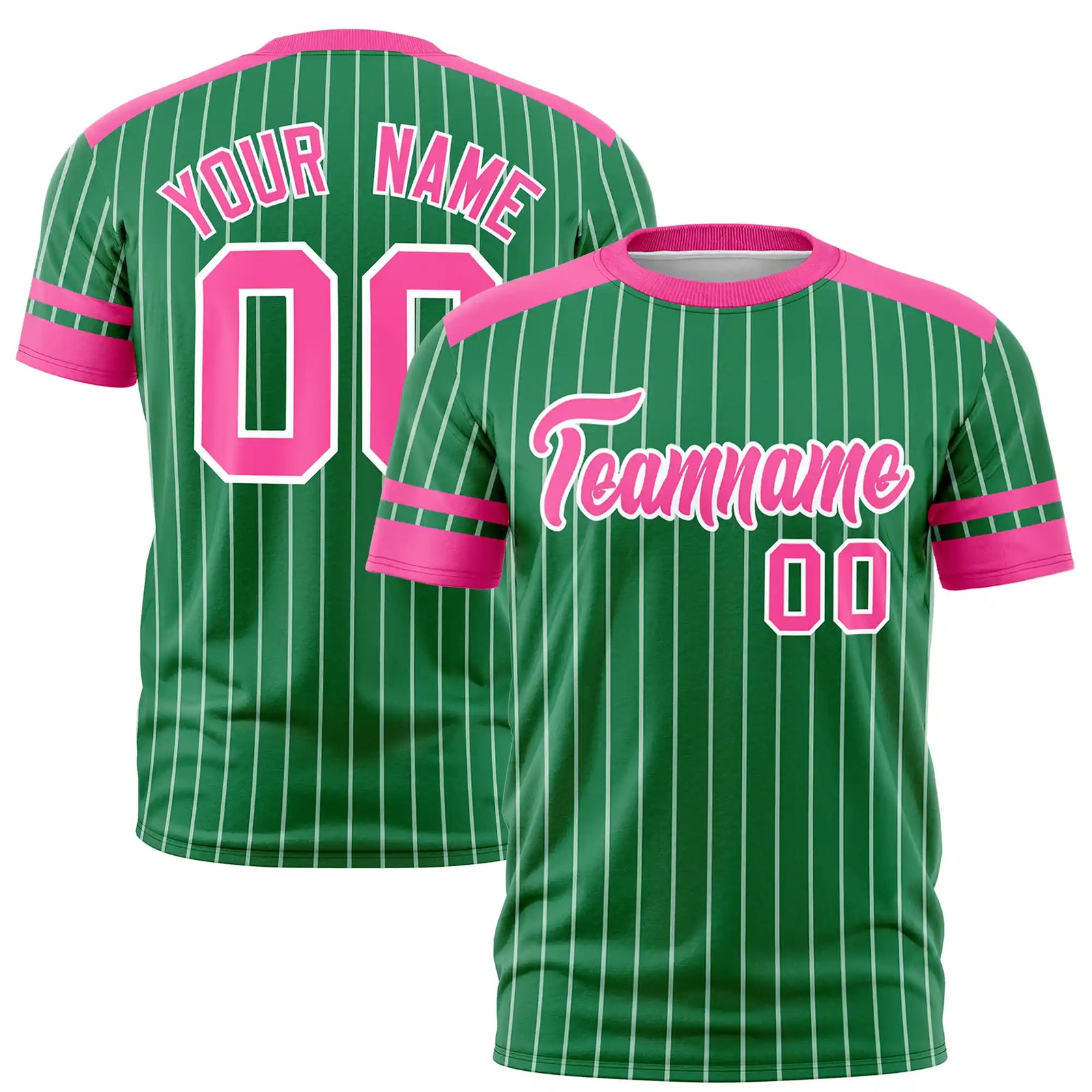 Custom Kelly Green White-Pink Pinstripe Pattern Design Performance T-Shirt