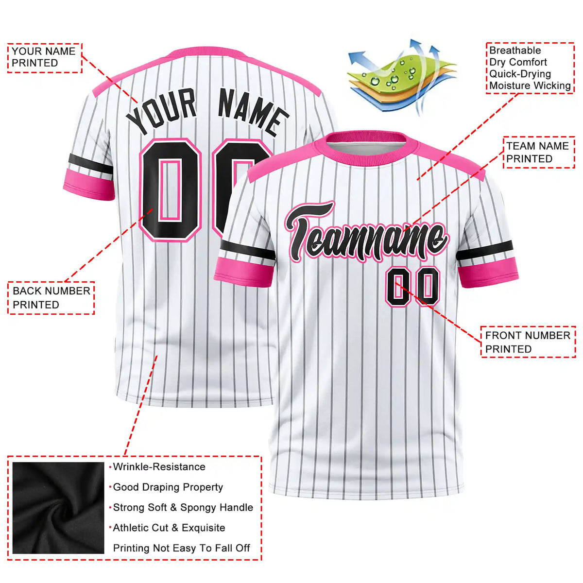 Custom White Gray-Pink Pinstripe Pattern Design Performance T-Shirt