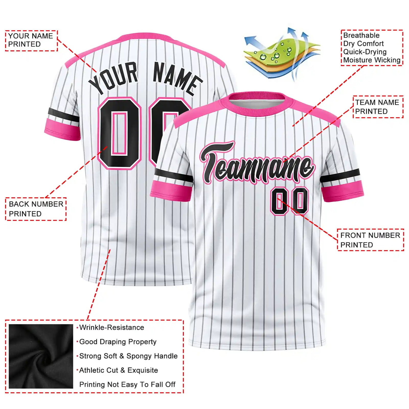 Custom White Gray-Pink Pinstripe Pattern Design Performance T-Shirt