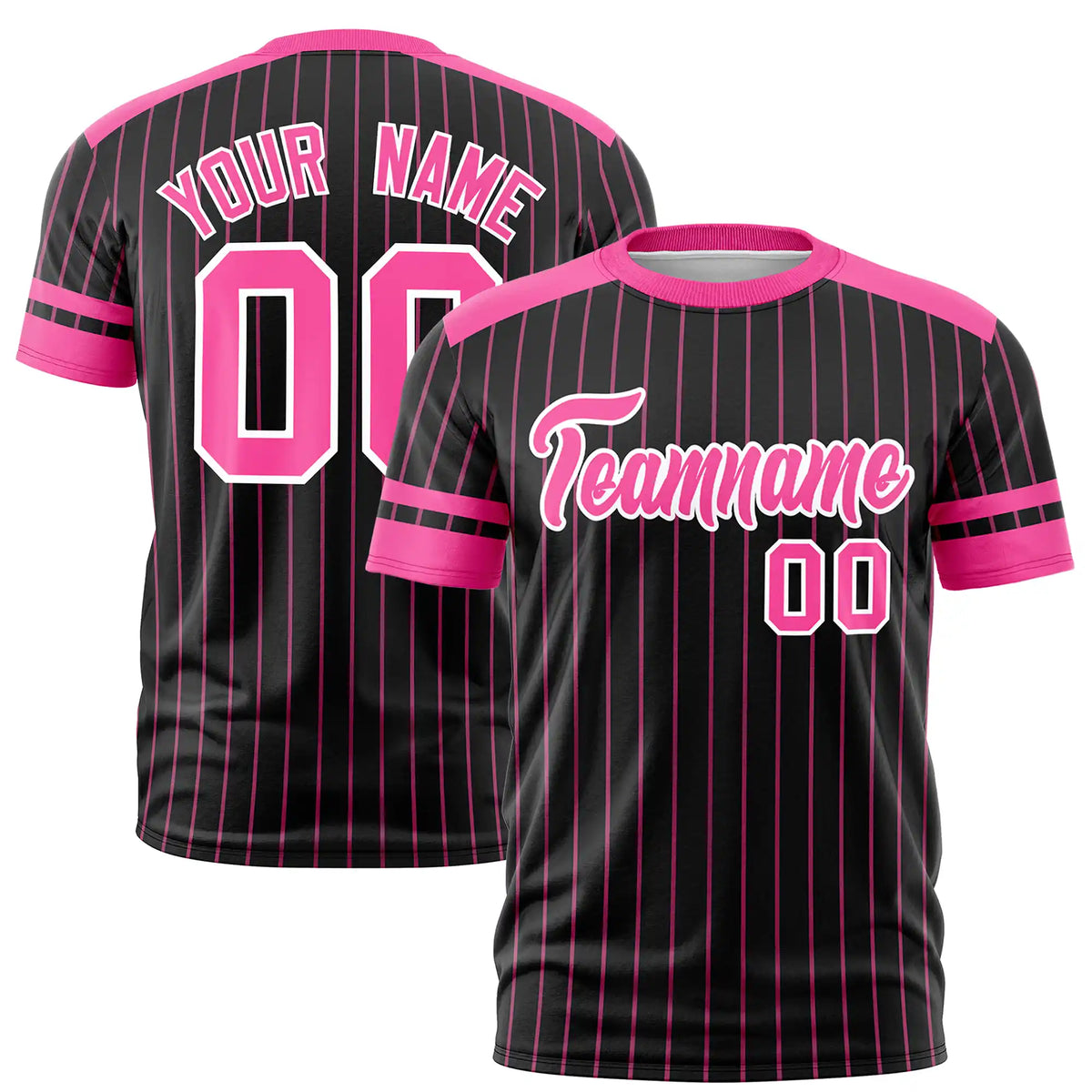Custom Black Pink-Pink Pinstripe Pattern Design Performance T-Shirt