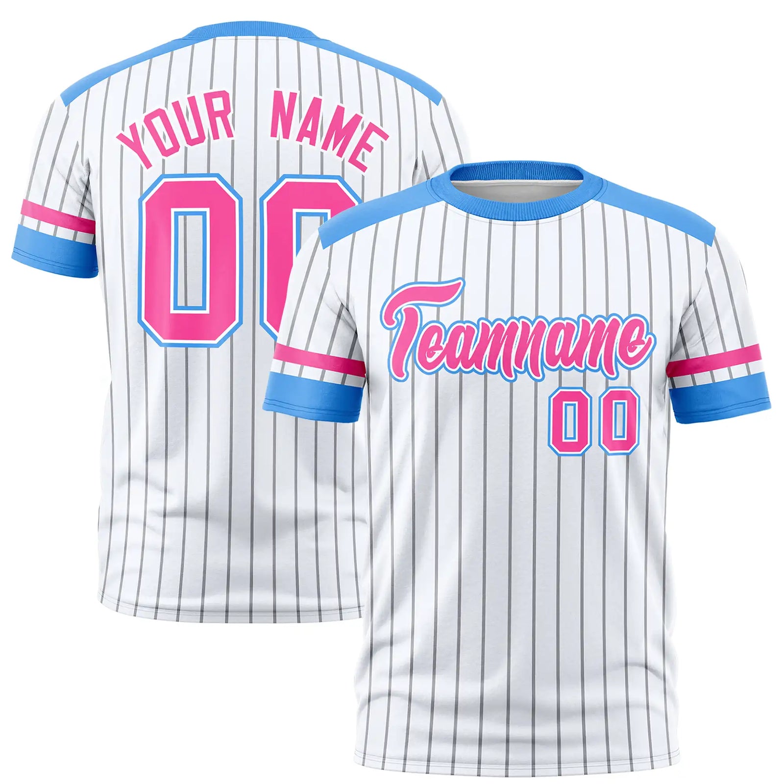 Custom White Gray-Powder Blue Pinstripe Pattern Design Performance T-Shirt