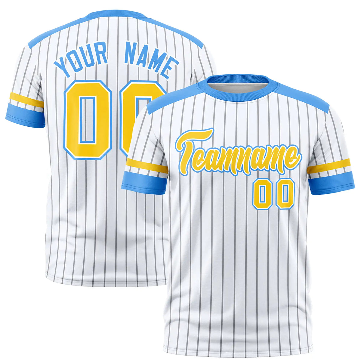 Custom White Gray-Powder Blue Pinstripe Pattern Design Performance T-Shirt