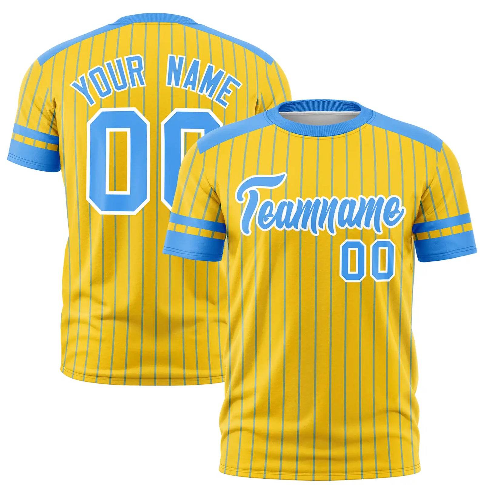 Custom Gold01 Powder Blue-Powder Blue Pinstripe Pattern Design Performance T-Shirt