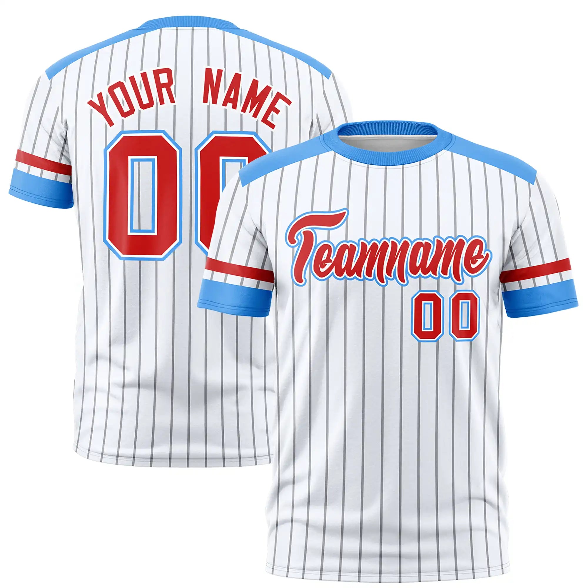 Custom White Gray-Powder Blue Pinstripe Pattern Design Performance T-Shirt