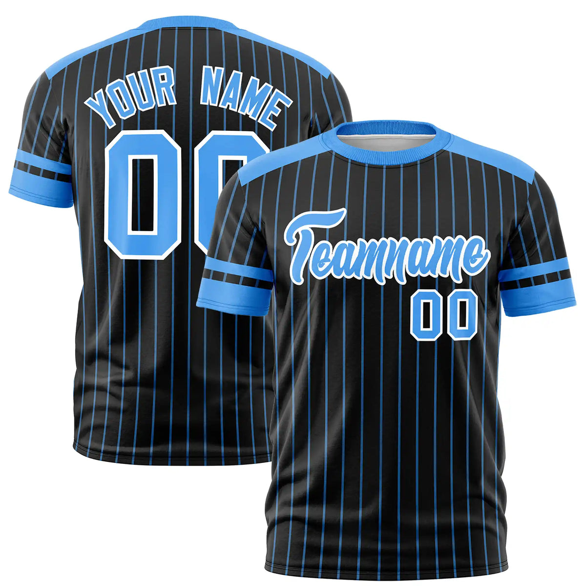 Custom Black Powder Blue-Powder Blue Pinstripe Pattern Design Performance T-Shirt