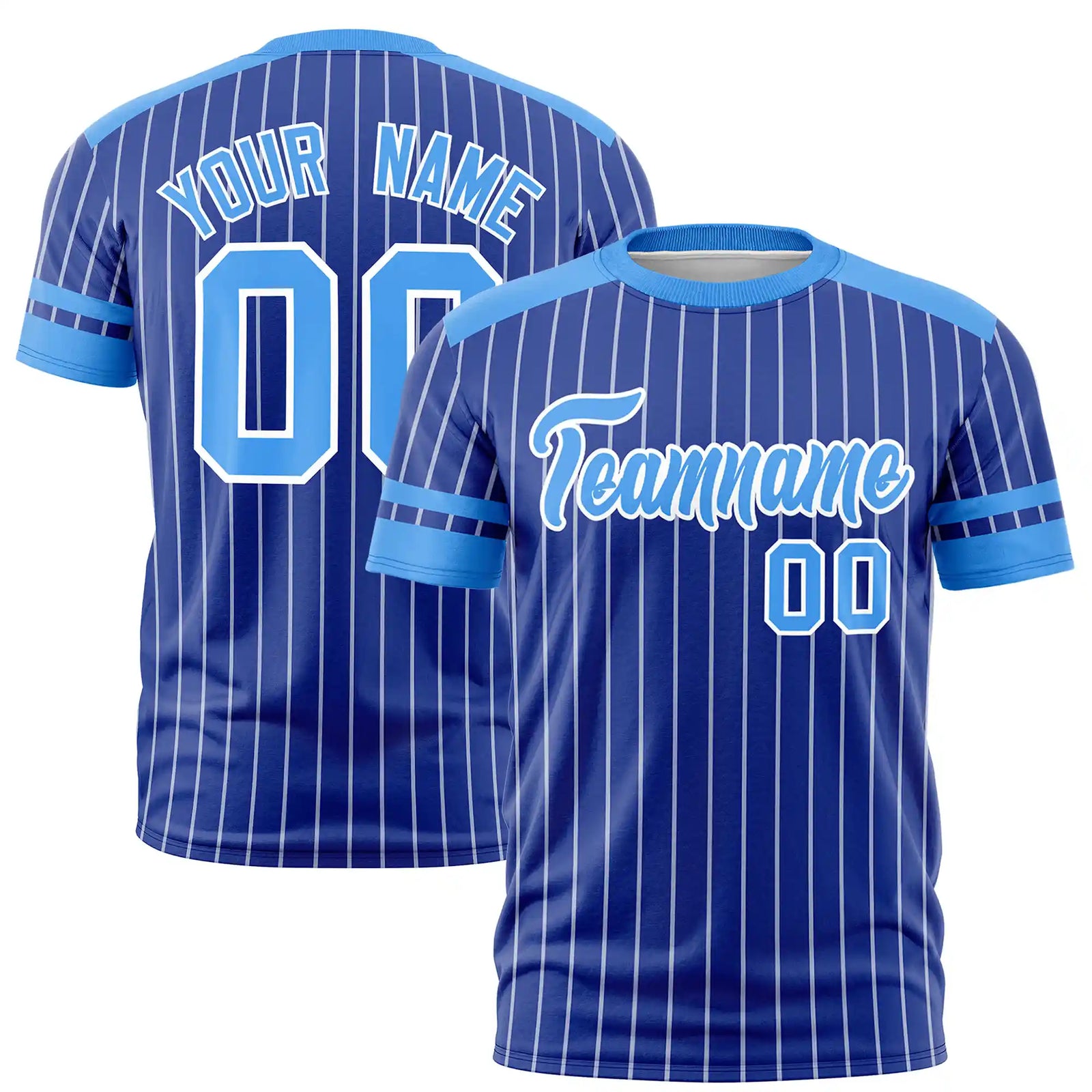 Custom Royal Blue White-Powder Blue Pinstripe Pattern Design Performance T-Shirt