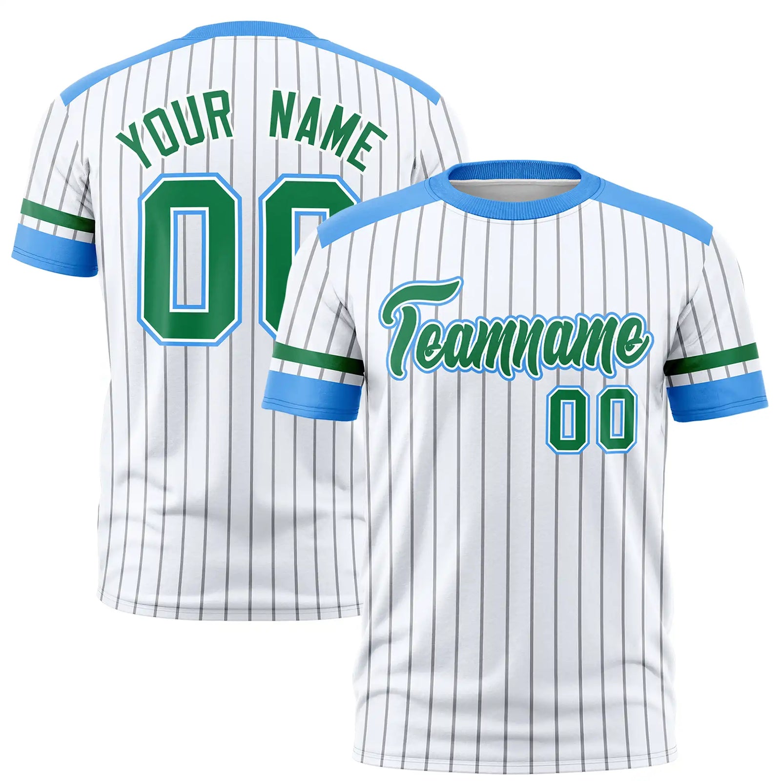 Custom White Gray-Powder Blue Pinstripe Pattern Design Performance T-Shirt